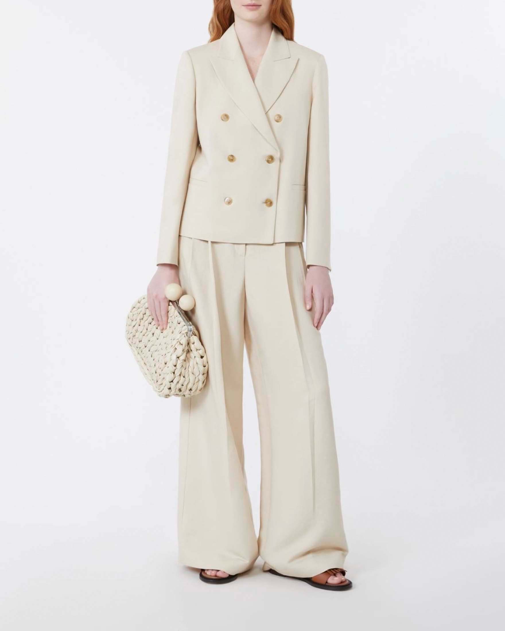 Pantaloni wide Weekend beige in viscosa e lino con doppie pince