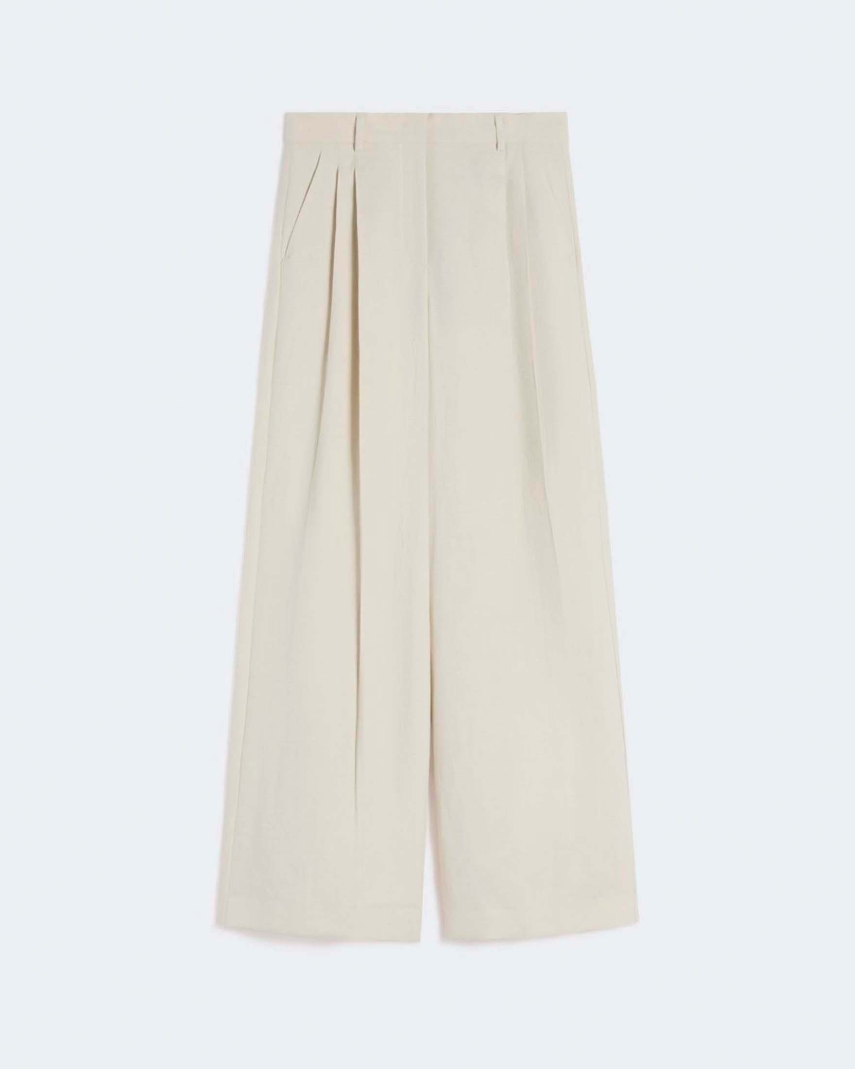 Weekend Max Mara — Pantaloni wide Weekend Max Mara beige in viscosa e lino con doppie pince