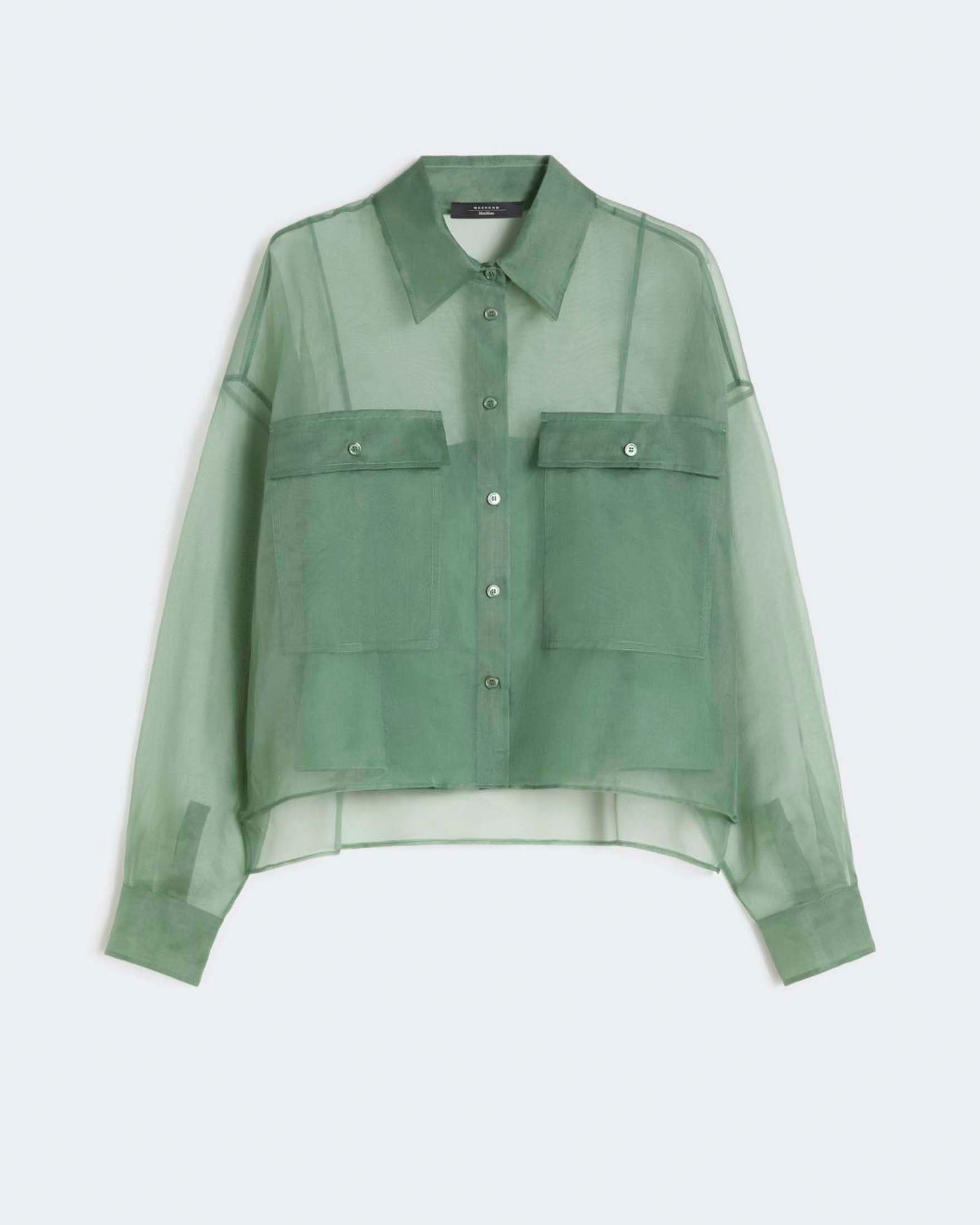 Weekend Max Mara — Camicia crop Weekend Max Mara verde in organza di seta con top sottoveste abbinato