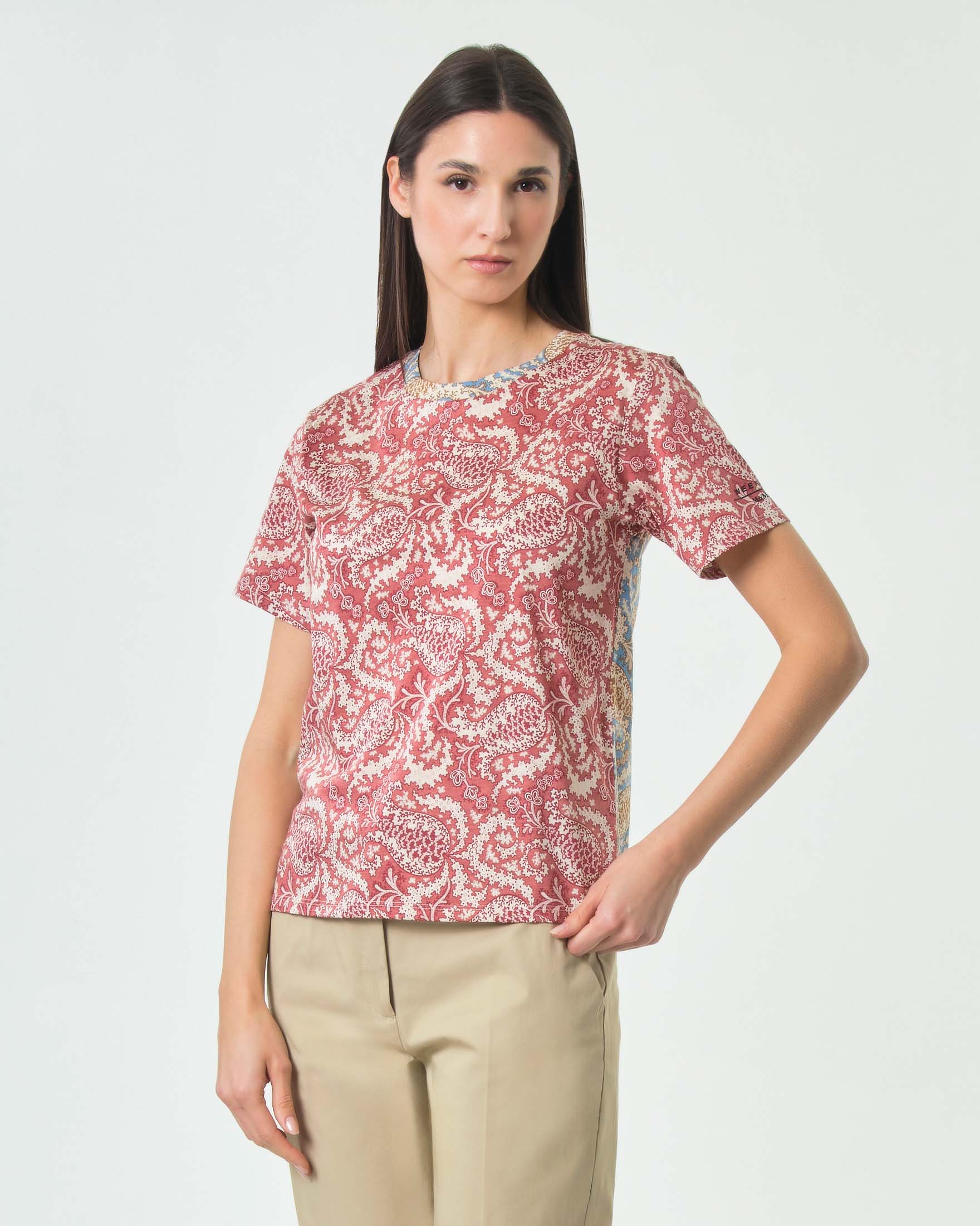T-shirt girocollo a maniche corte Weekend Max Mara bianca in cotone con stampa paisley multicolor