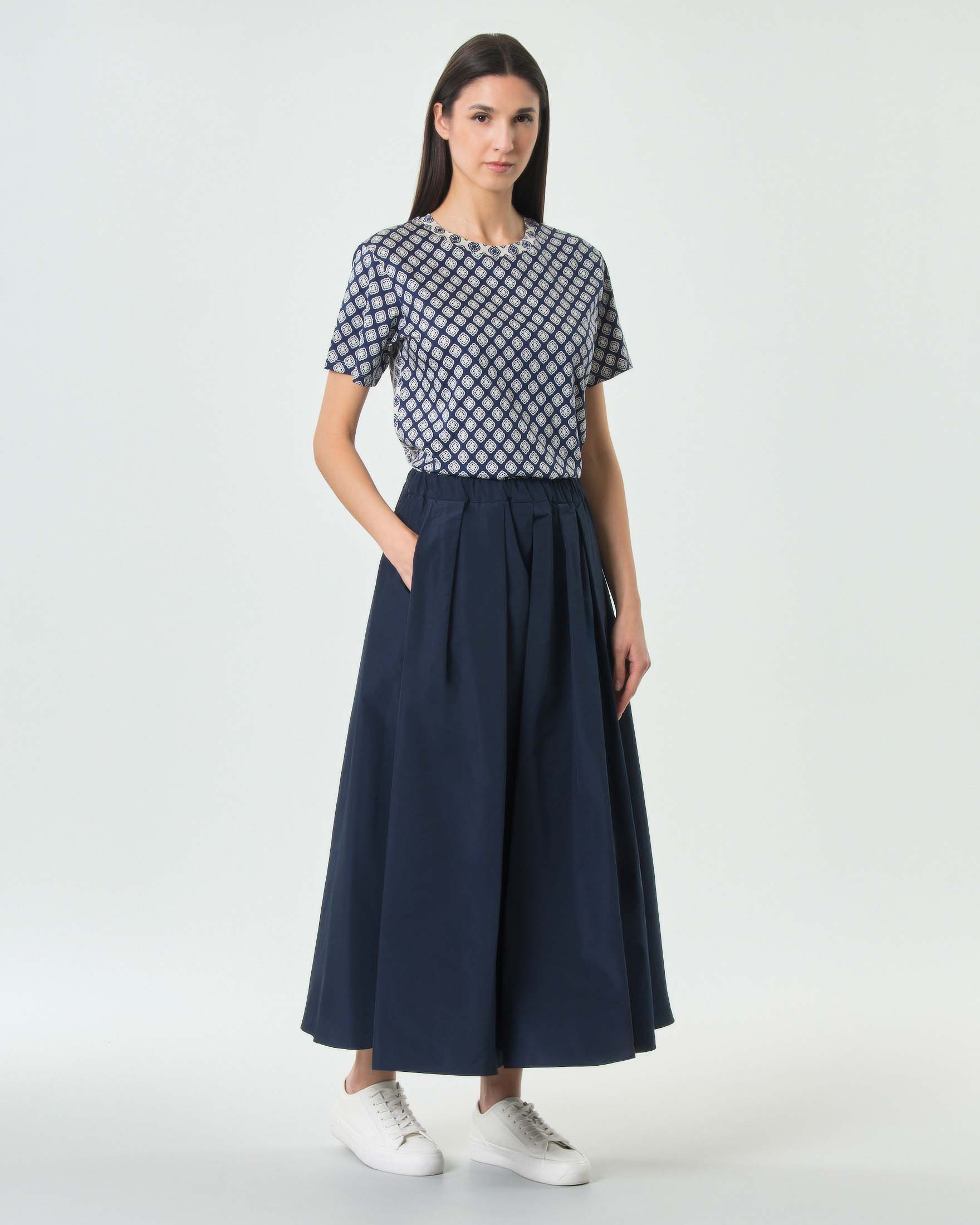 T-shirt girocollo a maniche corte Weekend Max Mara blu in puro cotone con stampa geometrica bianca image
