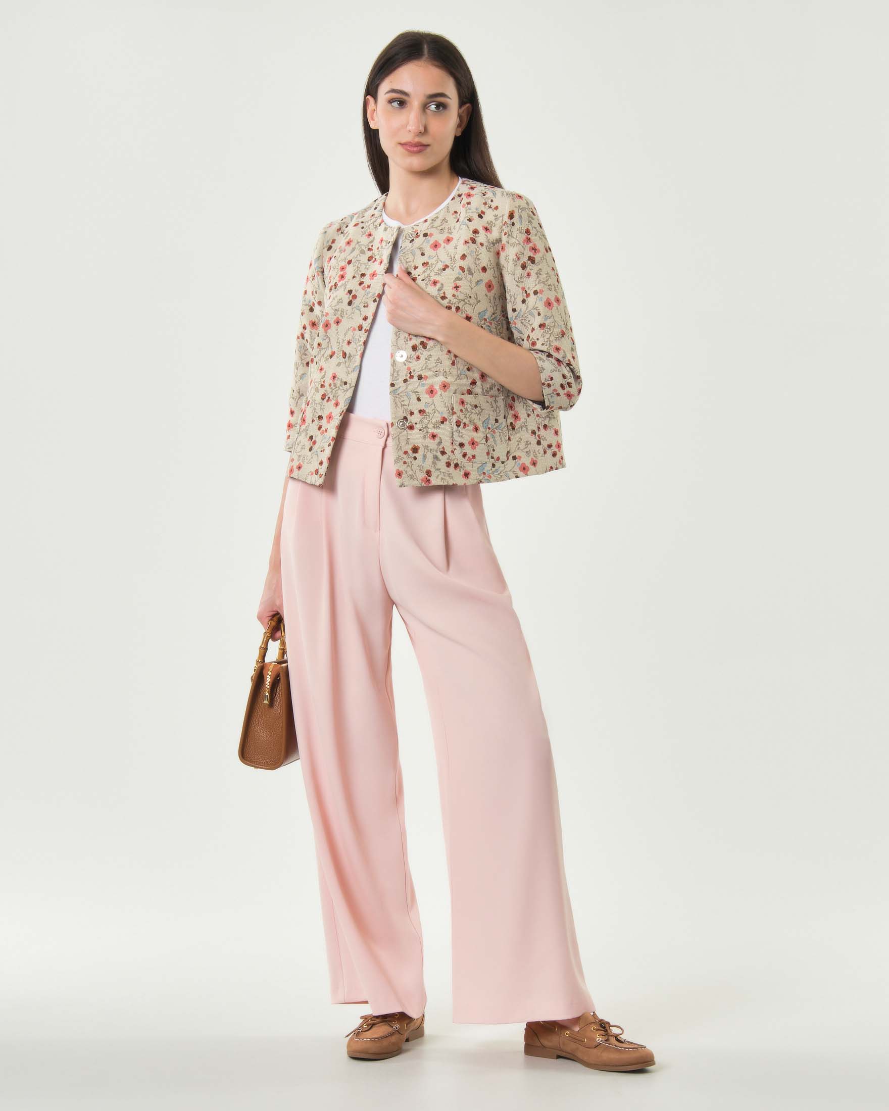 Pantaloni palazzo color cipria con pinces in vita e passanti da cintura