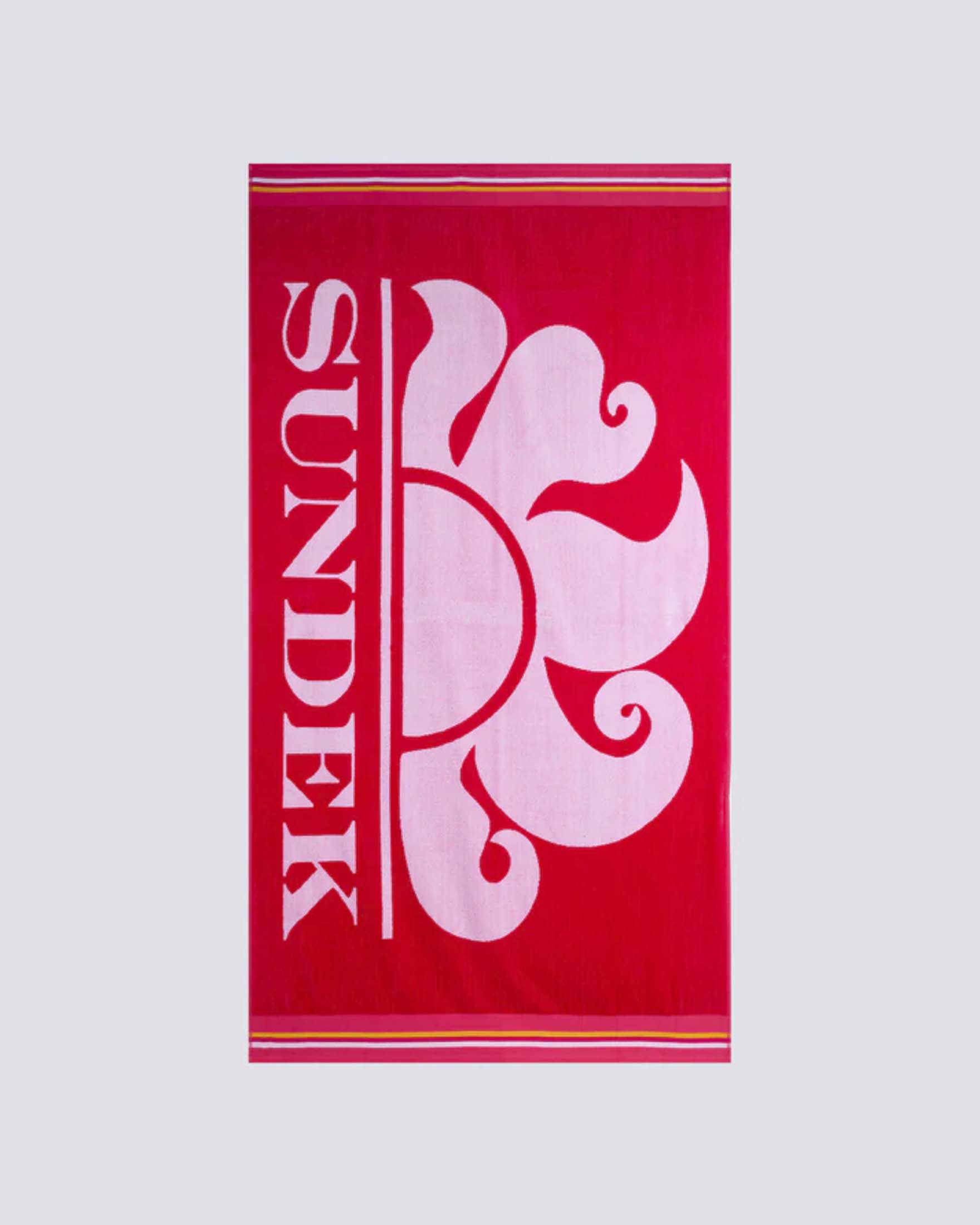 Telo mare Sundek rosa bubble con maxi logo a contrasto e profili arcobaleno