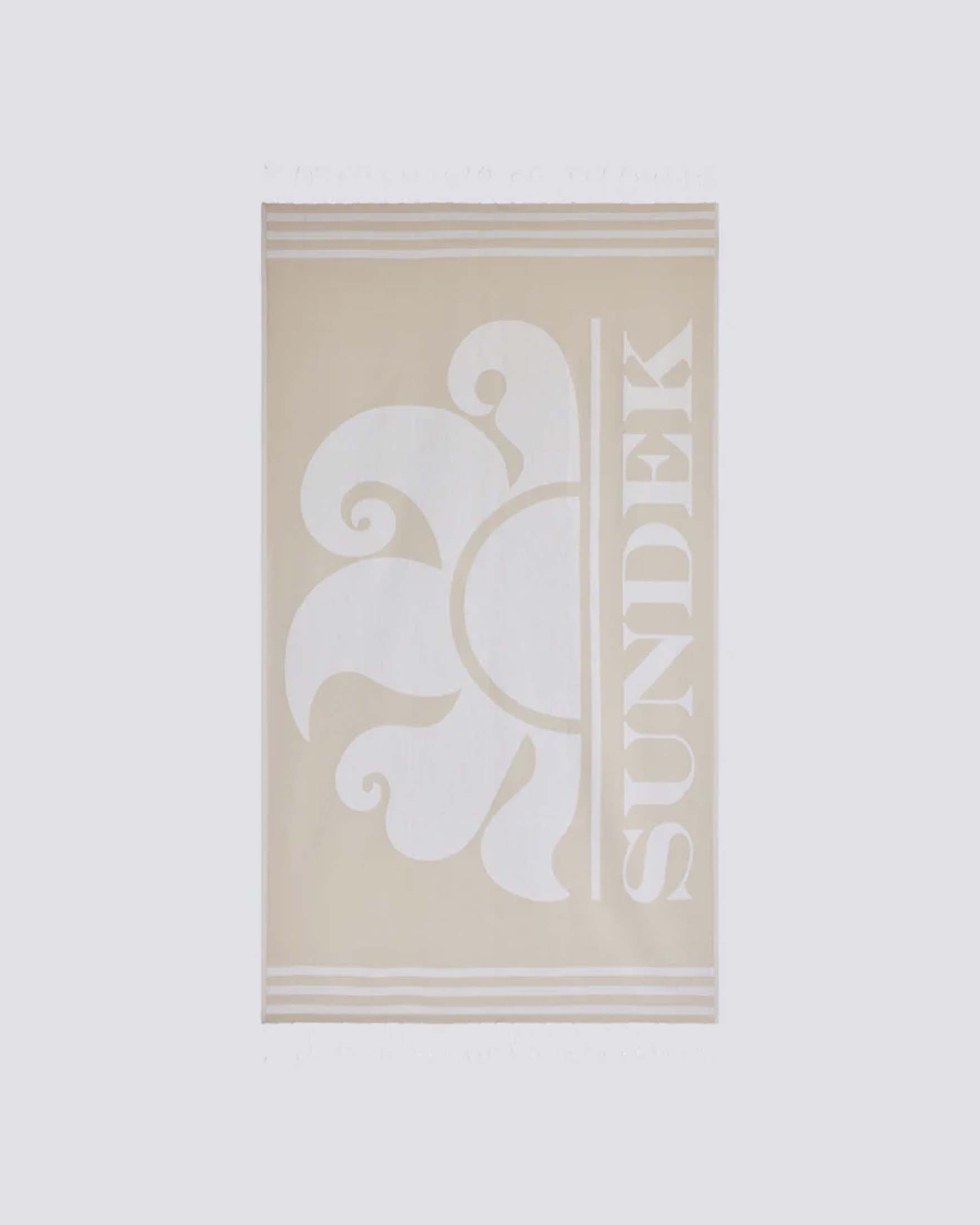 Telo mare fouta Sundek beige in spugna leggera con logo jacquard