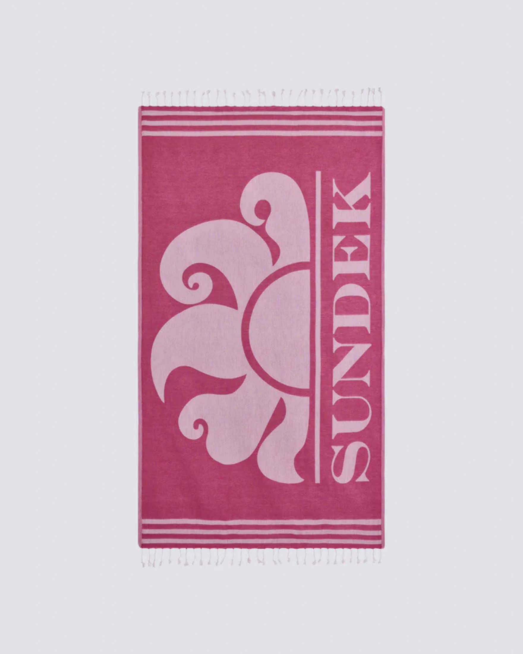 Telo mare fouta fucsia in spugna leggera con logo jacquard