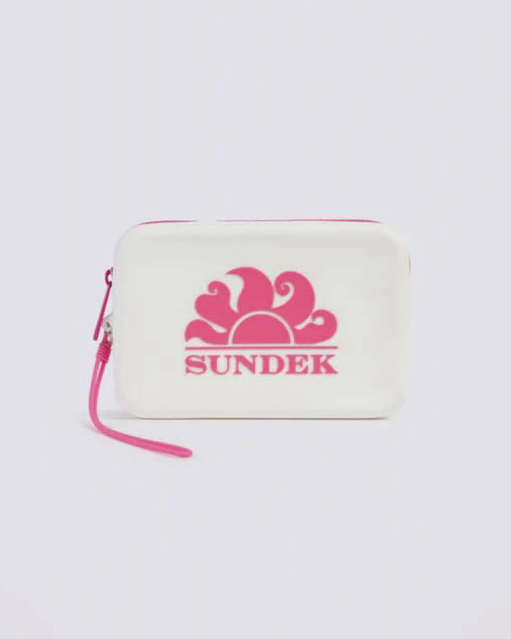 Mini pochette Sundek bianca in gomma con zip e logo a contrato di colore
