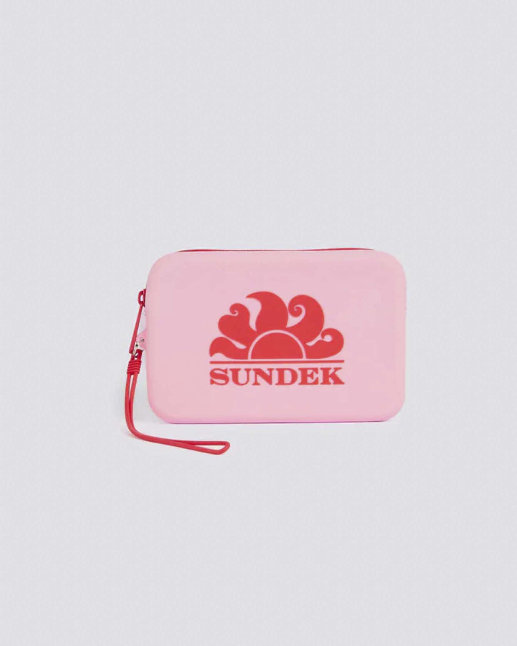 Mini pochette Sundek rosa in gomma con zip e logo a contrato di colore