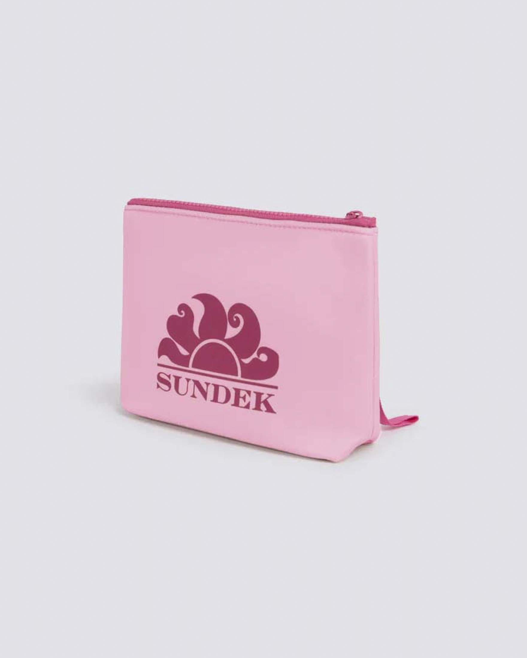 Clutch Sundek rosa in neoprene con zip a contrasto e charm removibile image