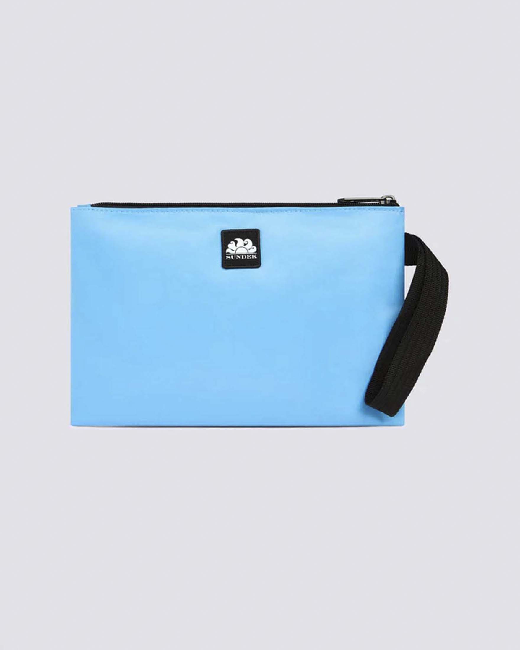 Mini busta Sundek in gomma rigida azzurra con zip e asola passamano a contrasto