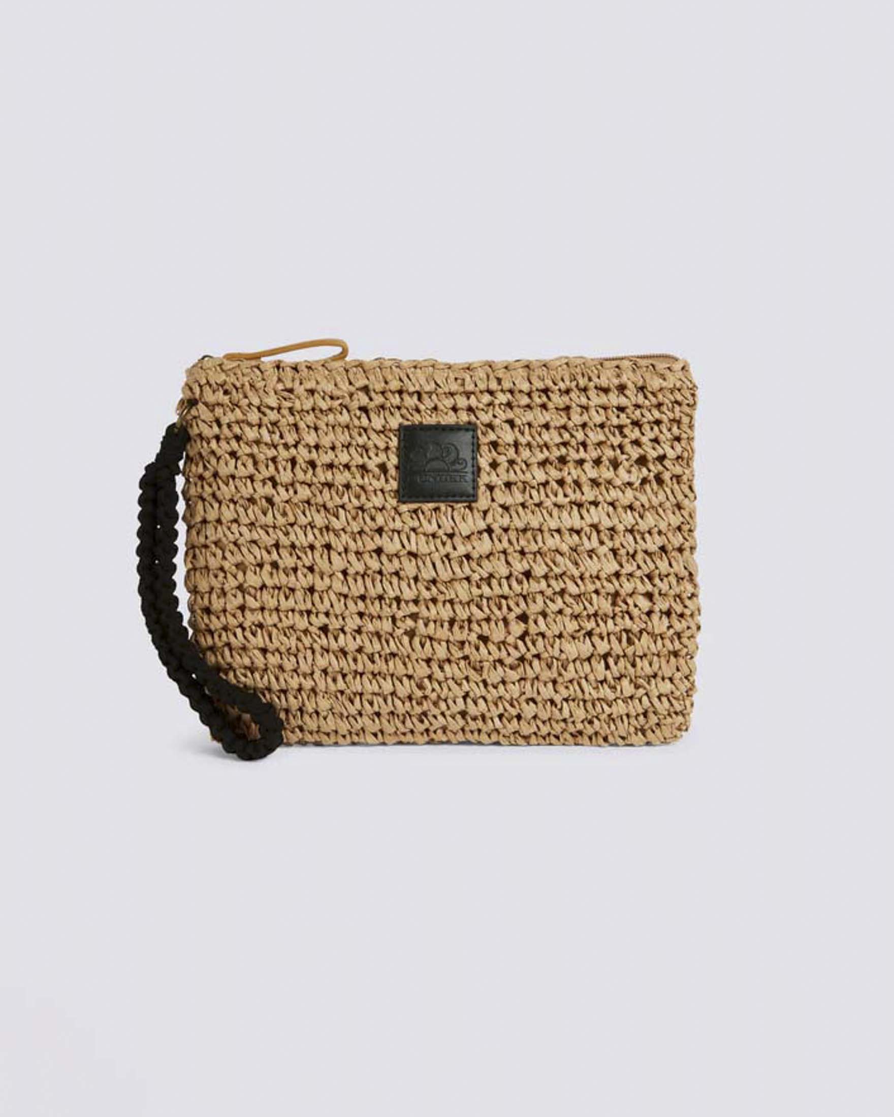 Mini busta Sundek in paper straw naturale con zip e asola passamano intrecciata a contrasto