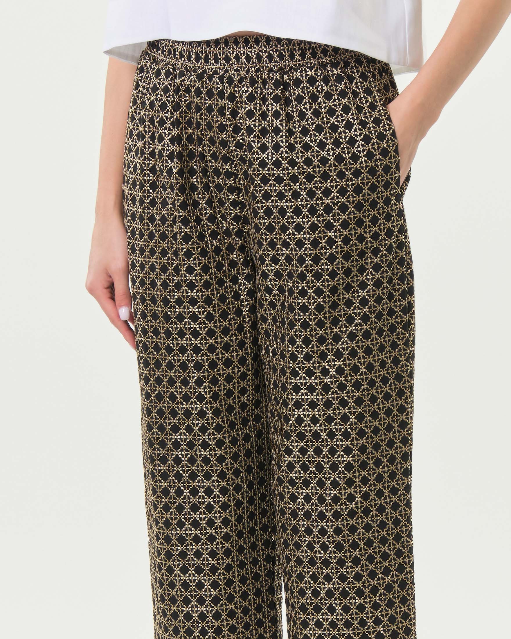 Pantaloni cropped Greek Archaic Kori neri in jacquard di cotone con ricami dorati e tasche laterali image