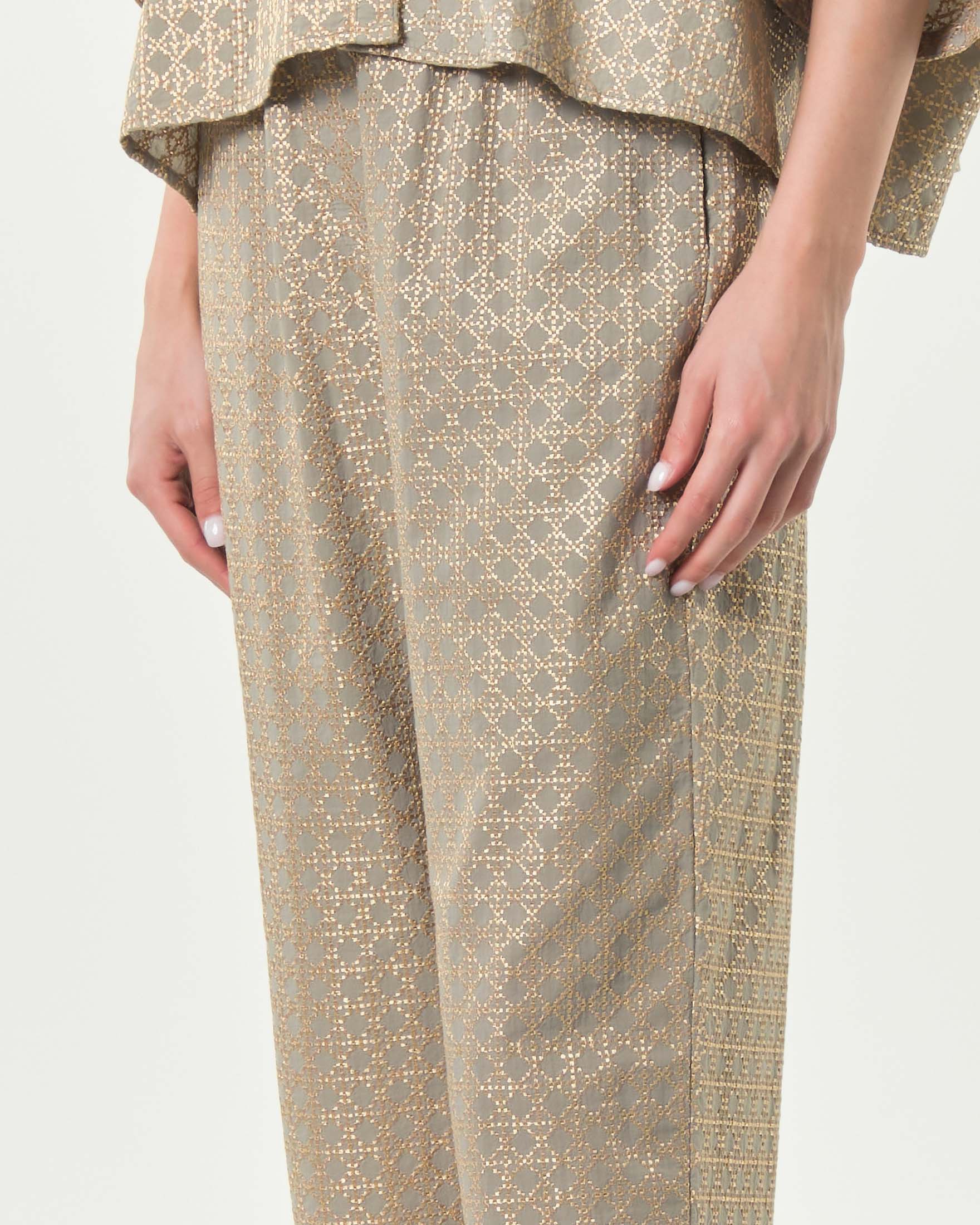 Pantaloni cropped Greek Archaic Kori grigi in jacquard di cotone con ricami dorati e tasche laterali image