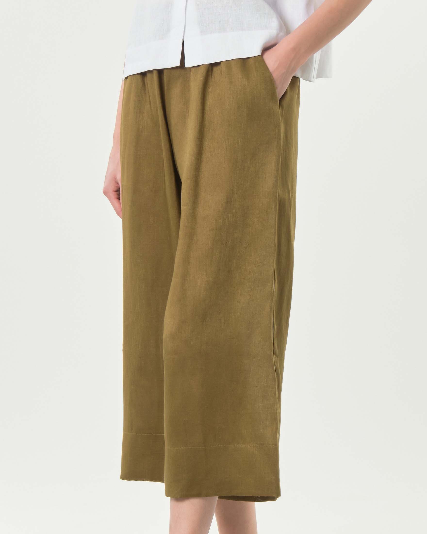 Pantaloni cropped Greek Archaic Kori militari in puro lino con tasche laterali e vita elasticizzata image