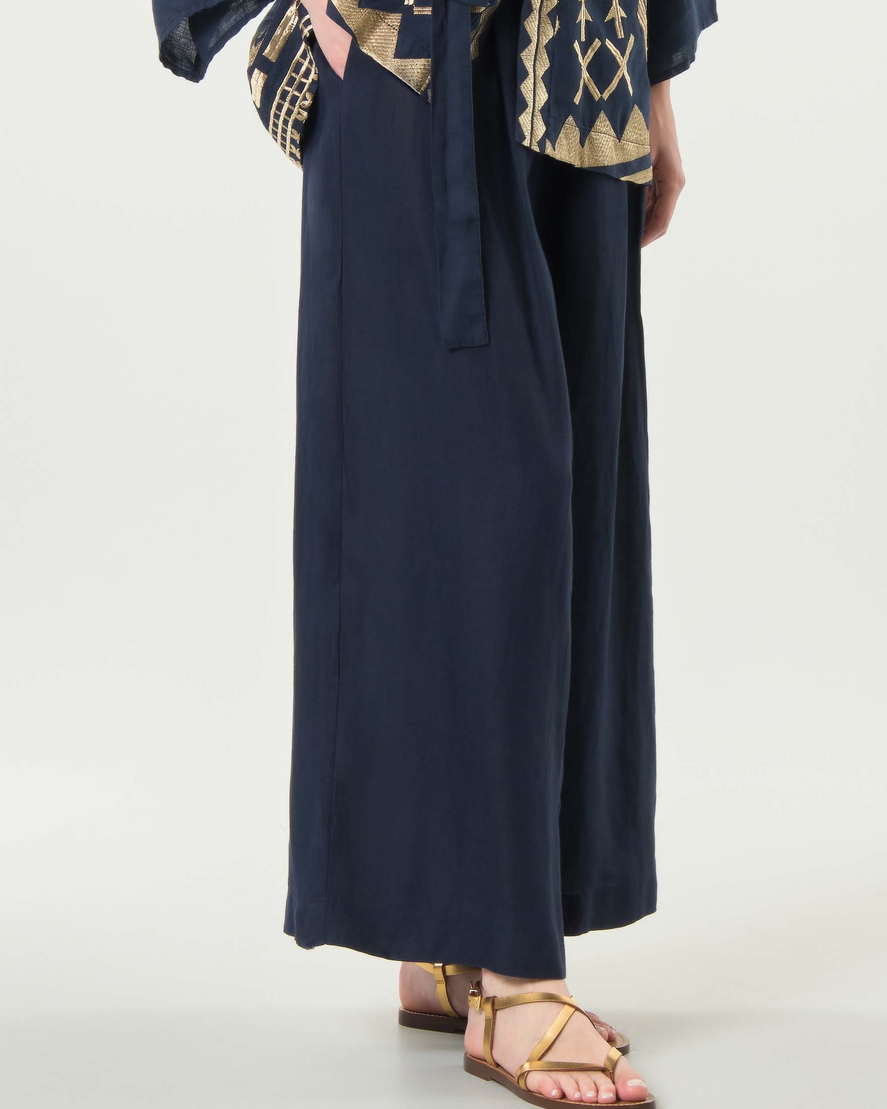 Pantaloni a palazzo Greek Archaic Kori blu con pinces e chiusura con zip image