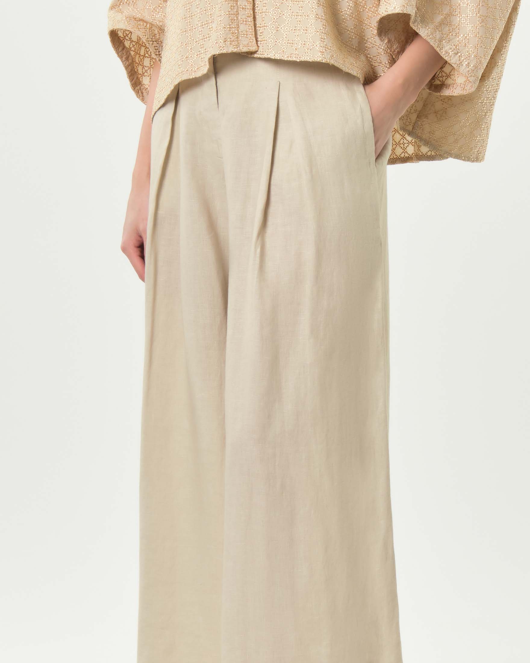 Pantaloni a palazzo Greek Archaic Kori beige con pinces e chiusura con zip image