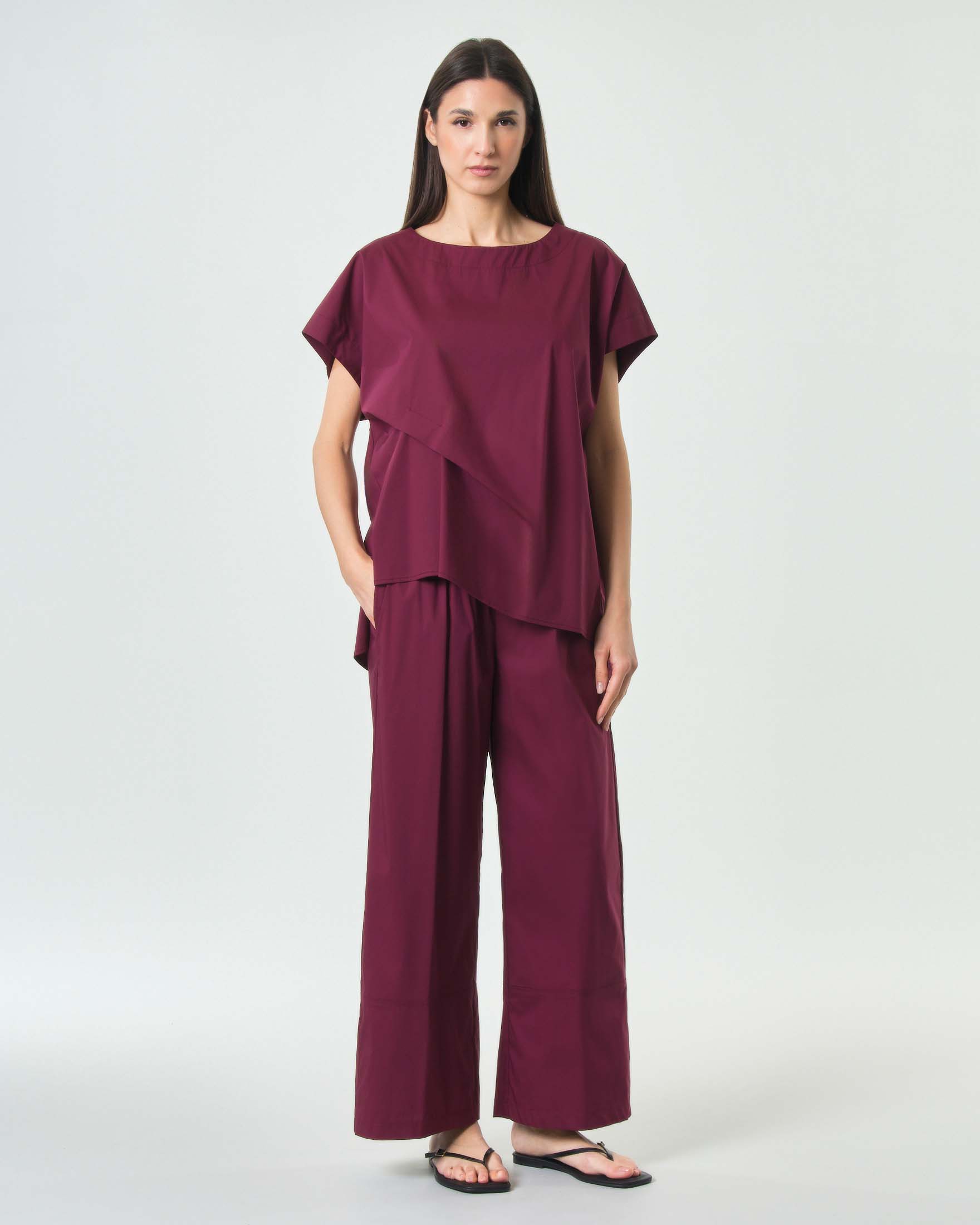Blusa bordeaux Jurerê in popeline di cotone con maniche ad aletta image
