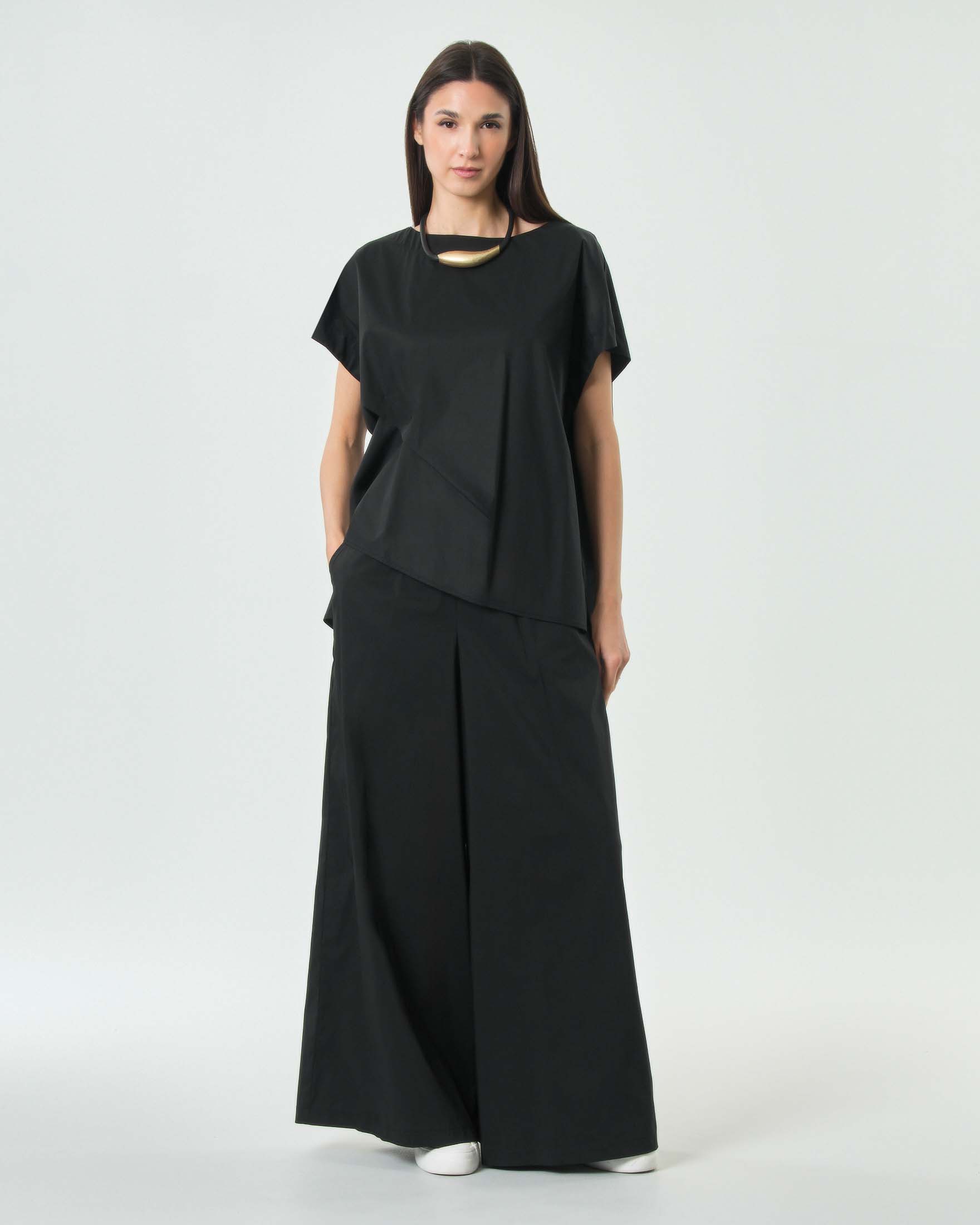 Blusa nero Jurerê in popeline di cotone con maniche ad aletta image