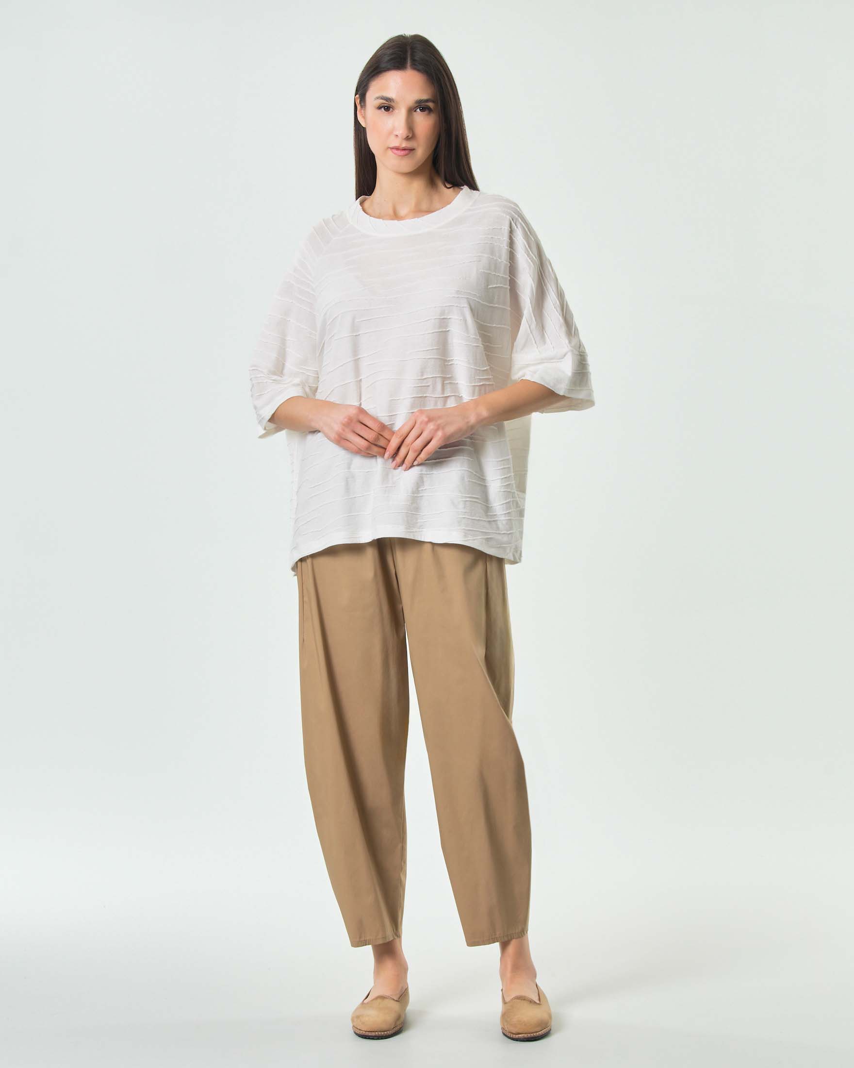 Pantaloni baloon beige in popeline di cotone stretch con elastico inserito in vita