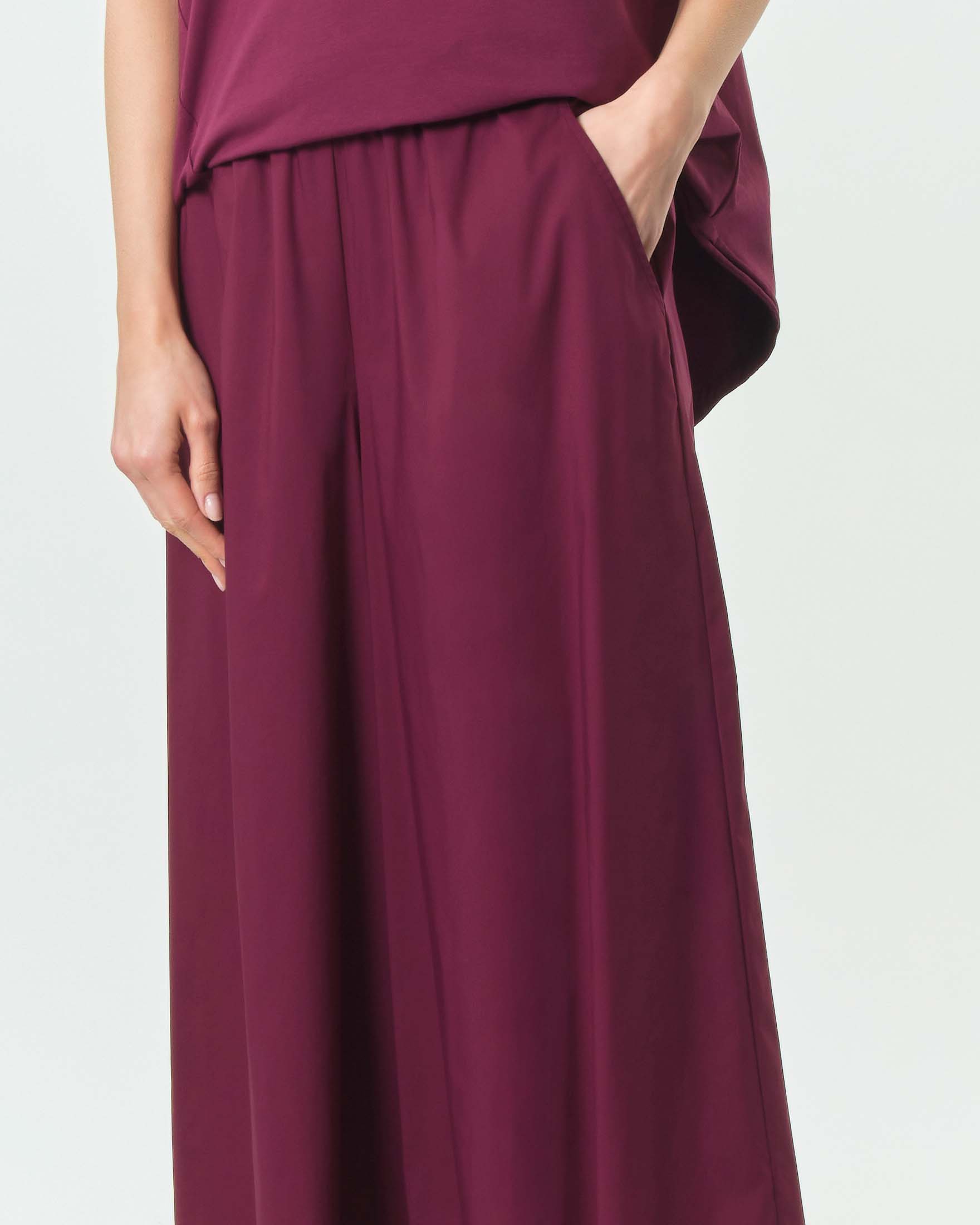 Pantaloni super wide bordeaux Jurerê in popeline di cotone con elastico in vita image