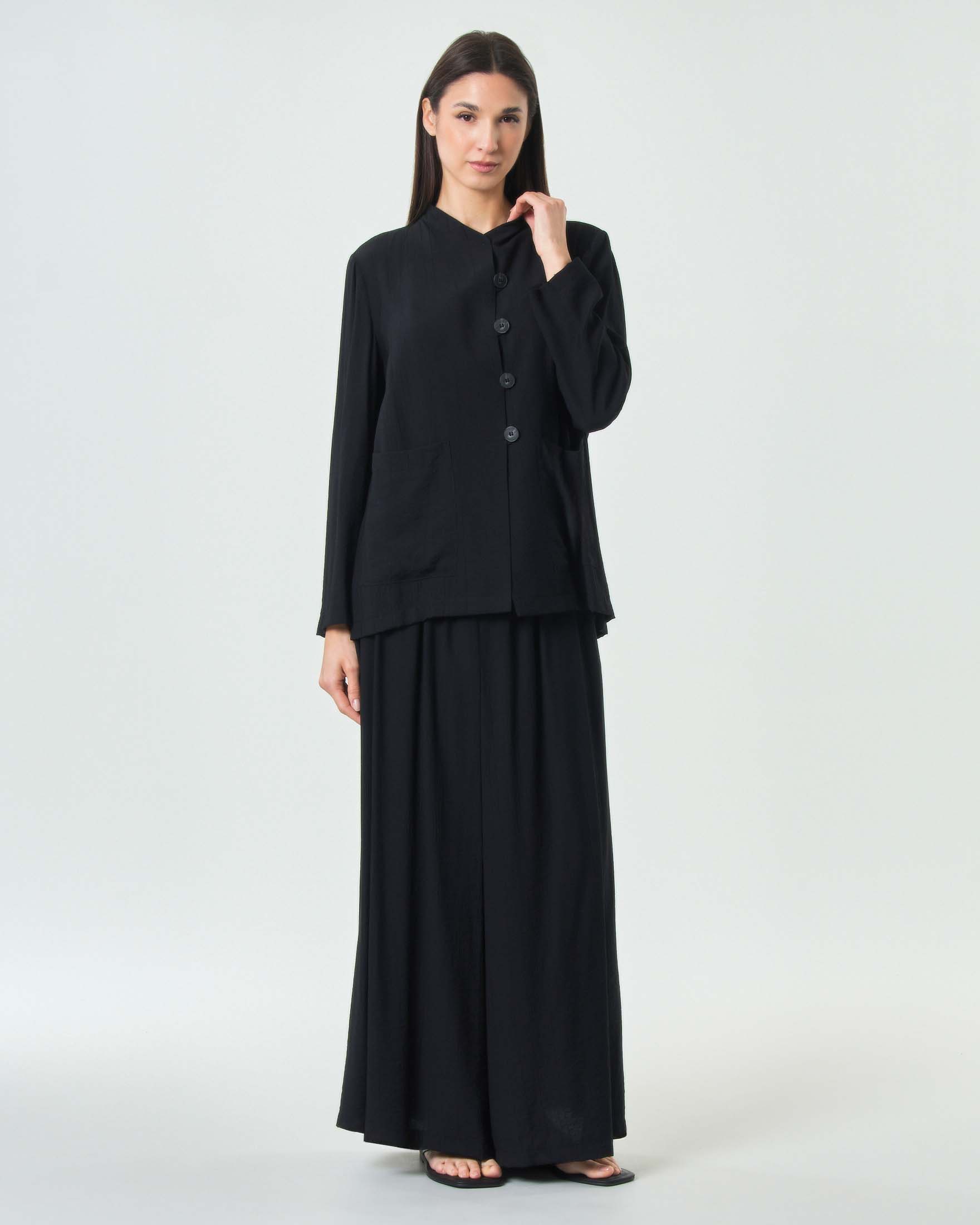 Pantaloni super wide Jurerê neri in morbida viscosa con elastico in vita