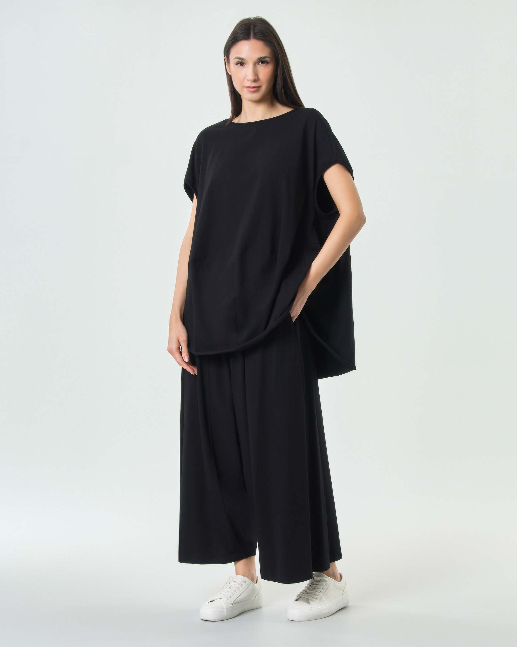 Pantaloni a vita bassa Jurerê neri oversize in cotone stretch