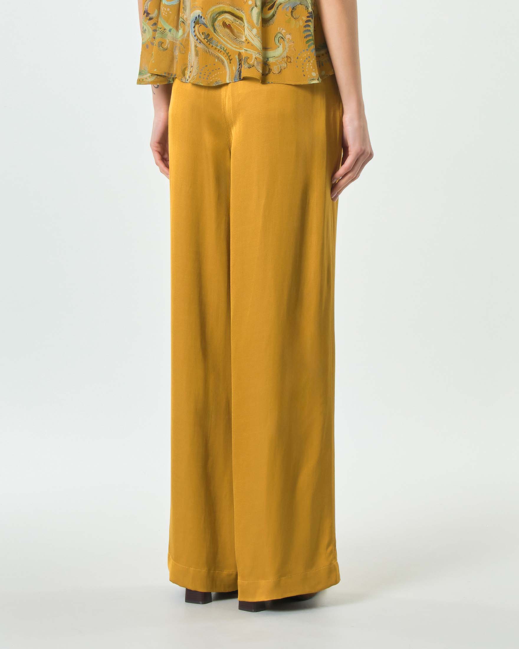 Pantaloni palazzo Marella ocra in gabardine di misto viscosa