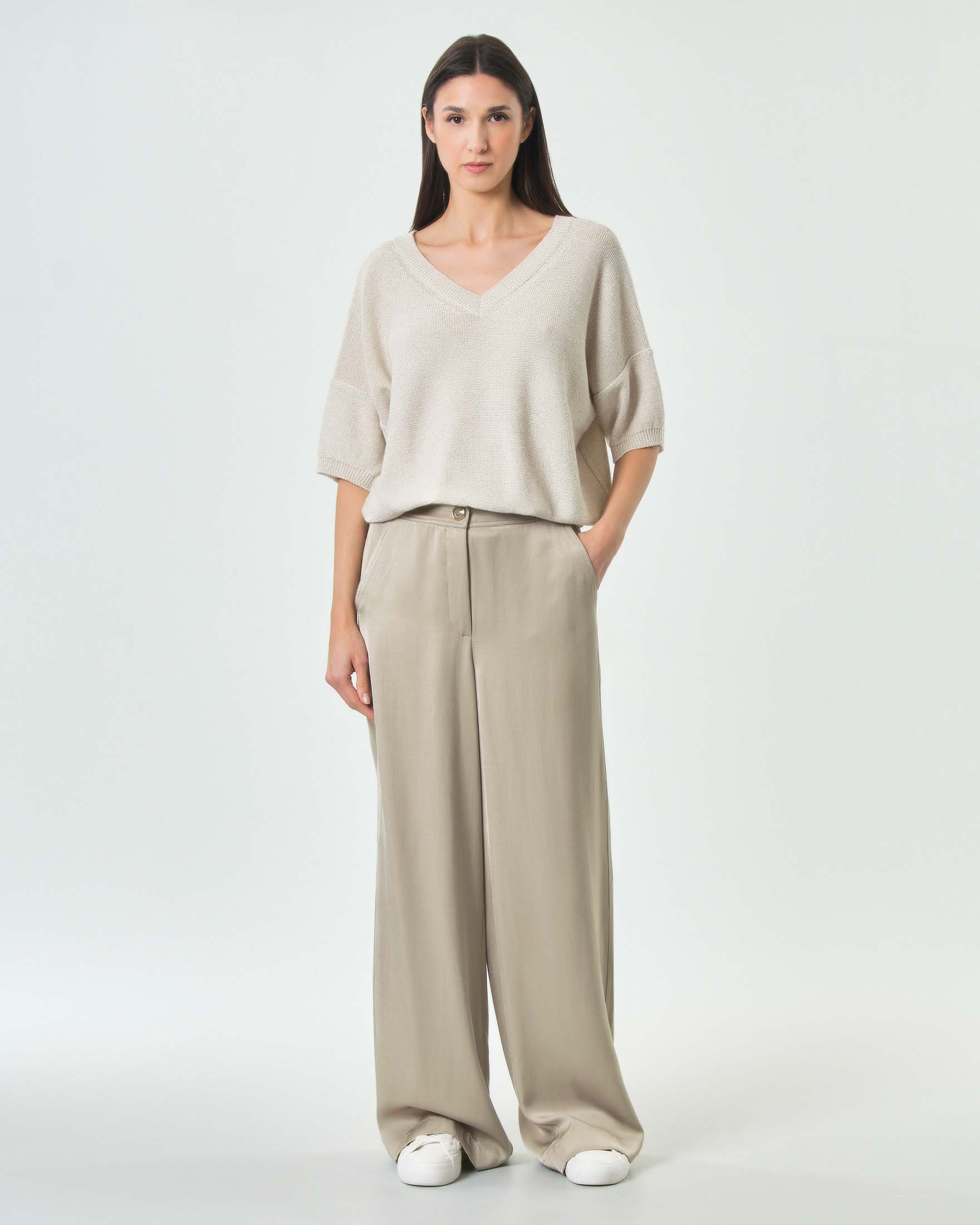 Pantaloni palazzo grigi in gabardine di misto viscosa