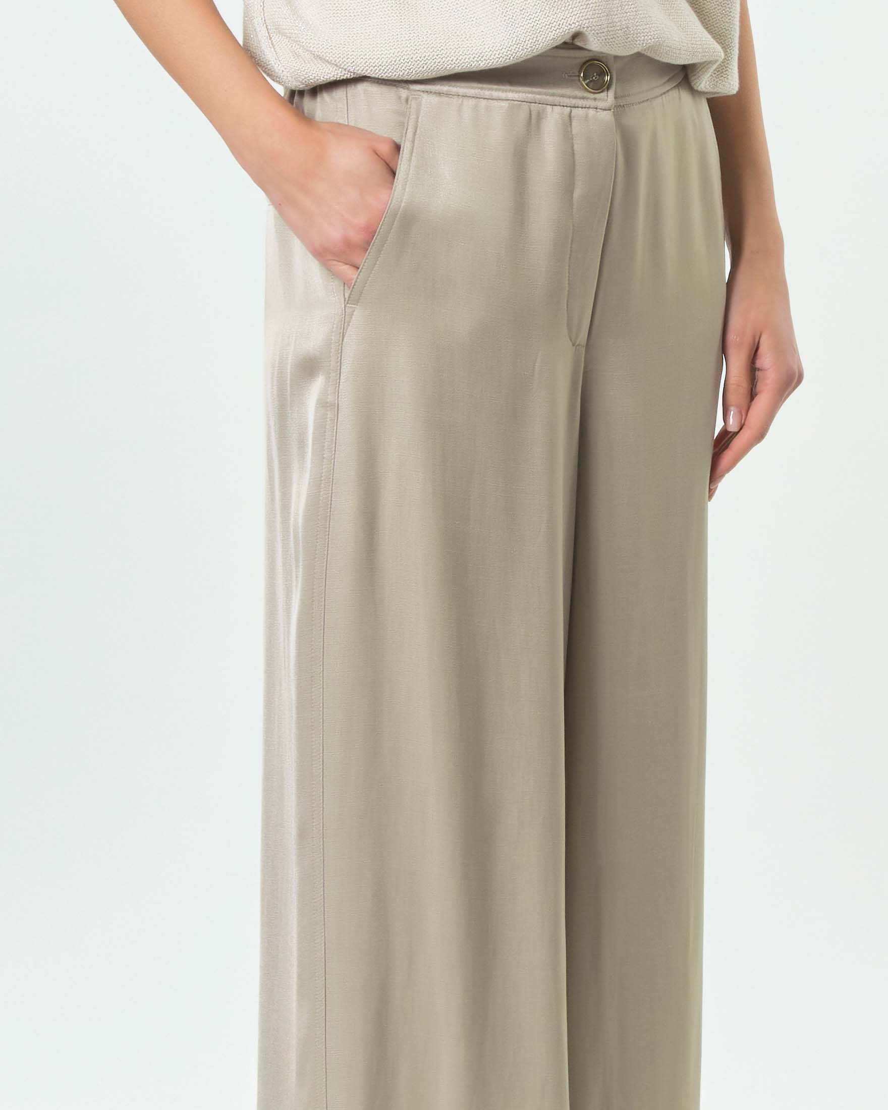 Pantaloni palazzo Marella grigi in gabardine di misto viscosa image