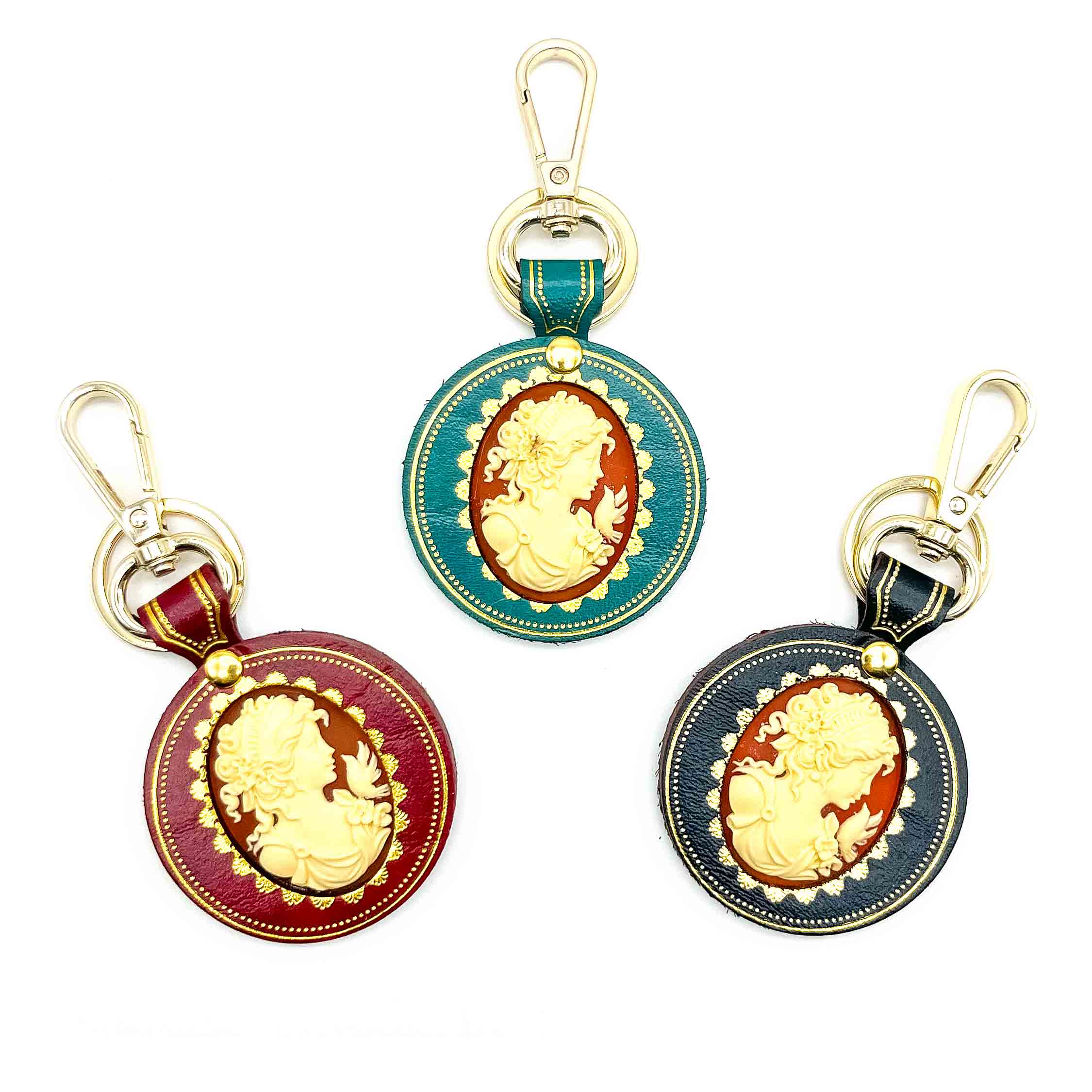 Portachiavi in pelle con cammeo Caterina