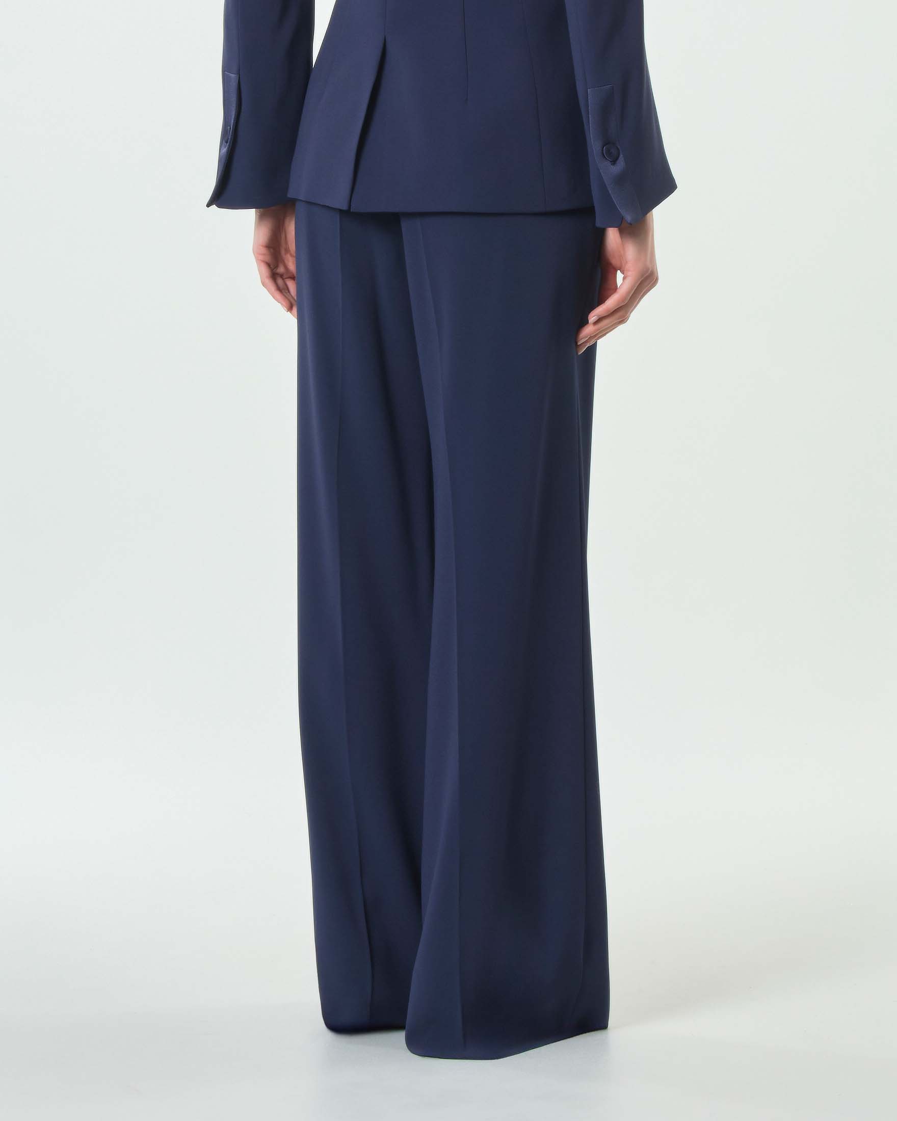 Pantaloni a palazzo Marella blu in crepe con piega fronte e retro e chiusura a zip