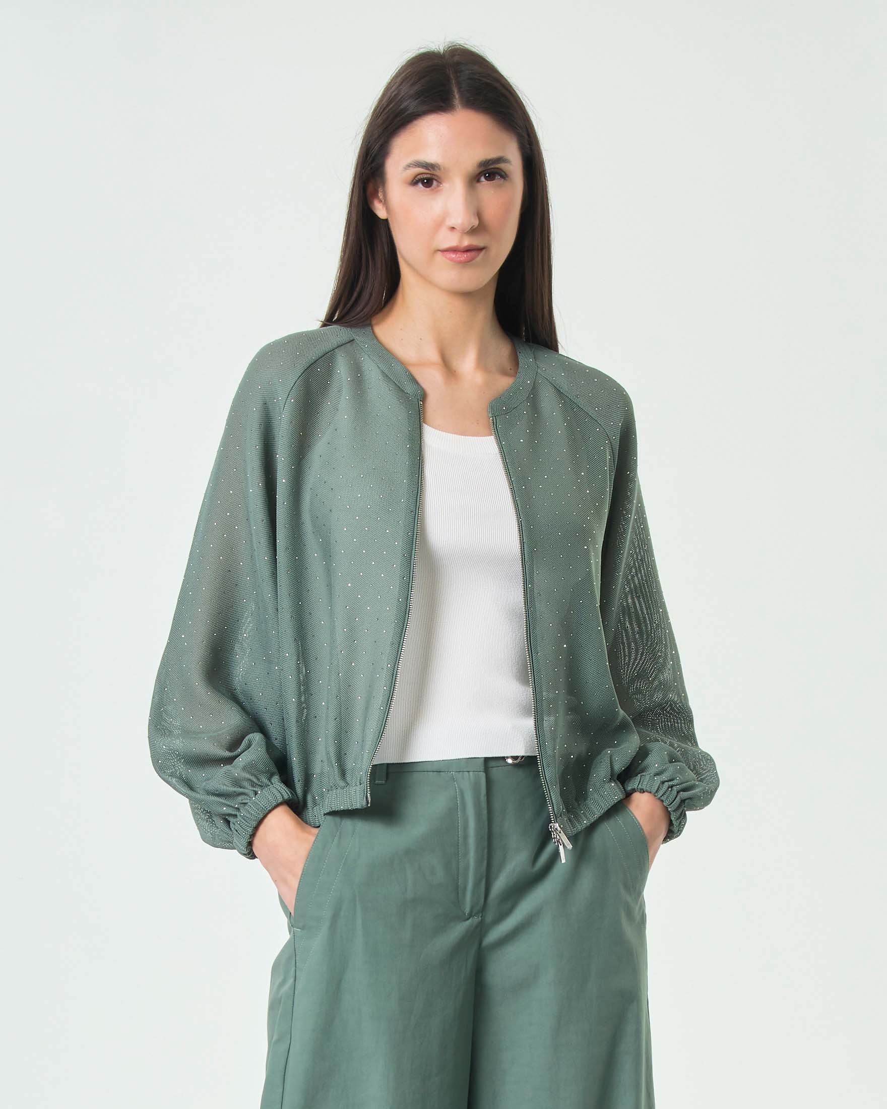 Bomber verde Marella Monochrome oversize con applicazione di strass all over