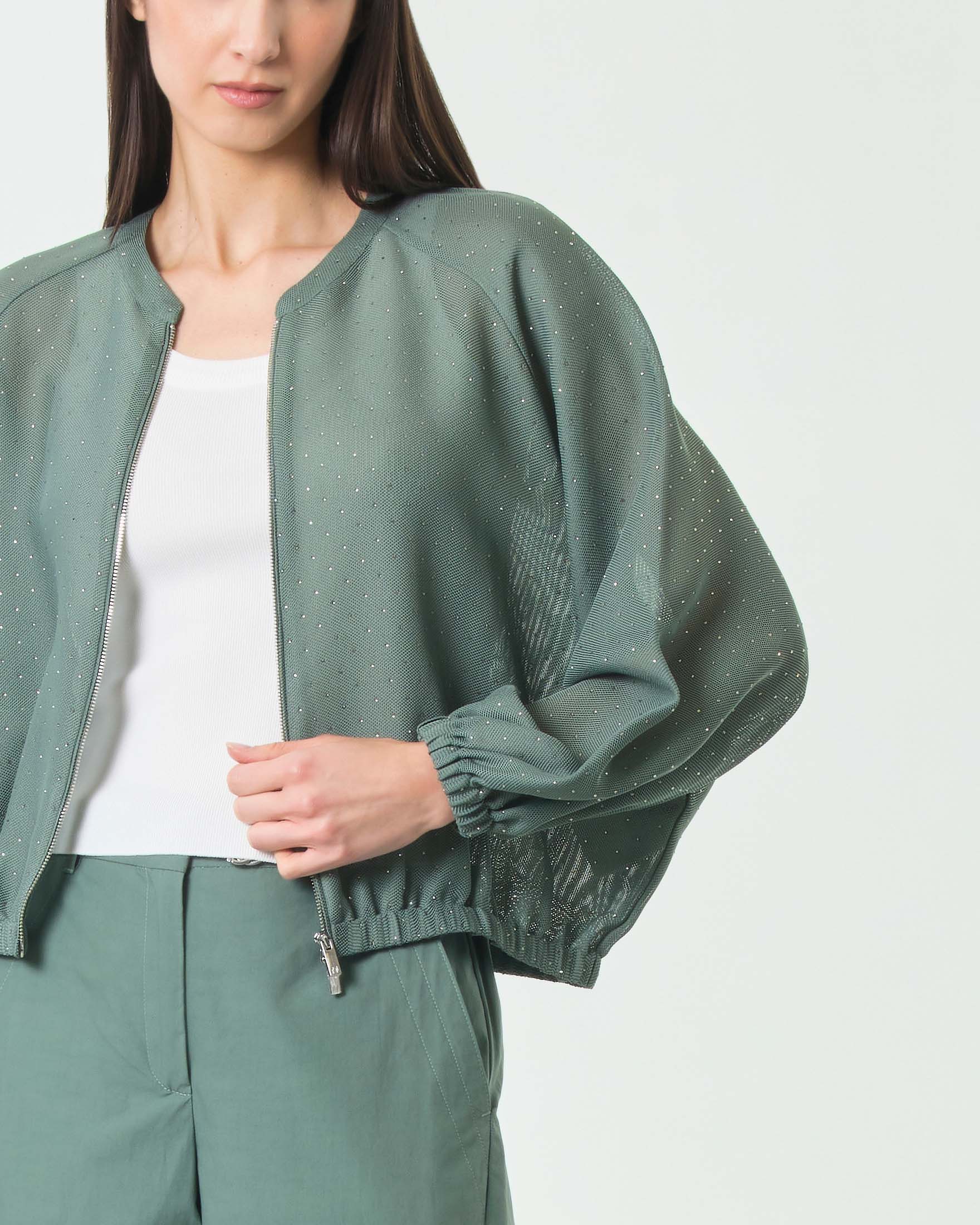 Bomber verde Marella Monochrome oversize con applicazione di strass all over image