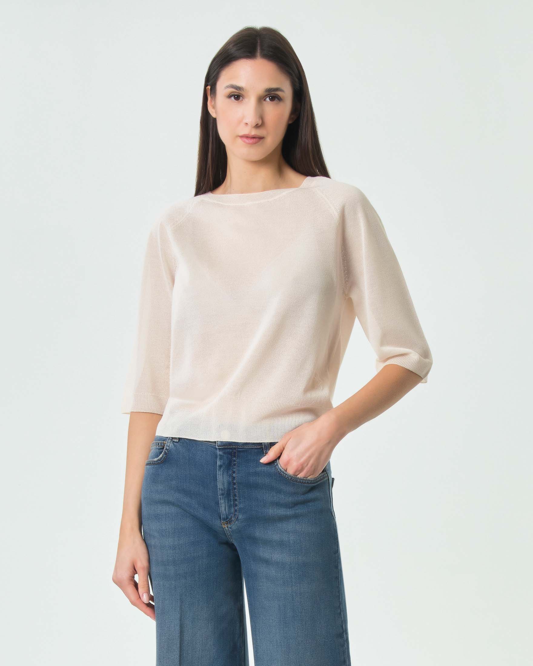Maglia bianca Marella Monochrome in viscosa con maniche raglan e maniche tre quarti