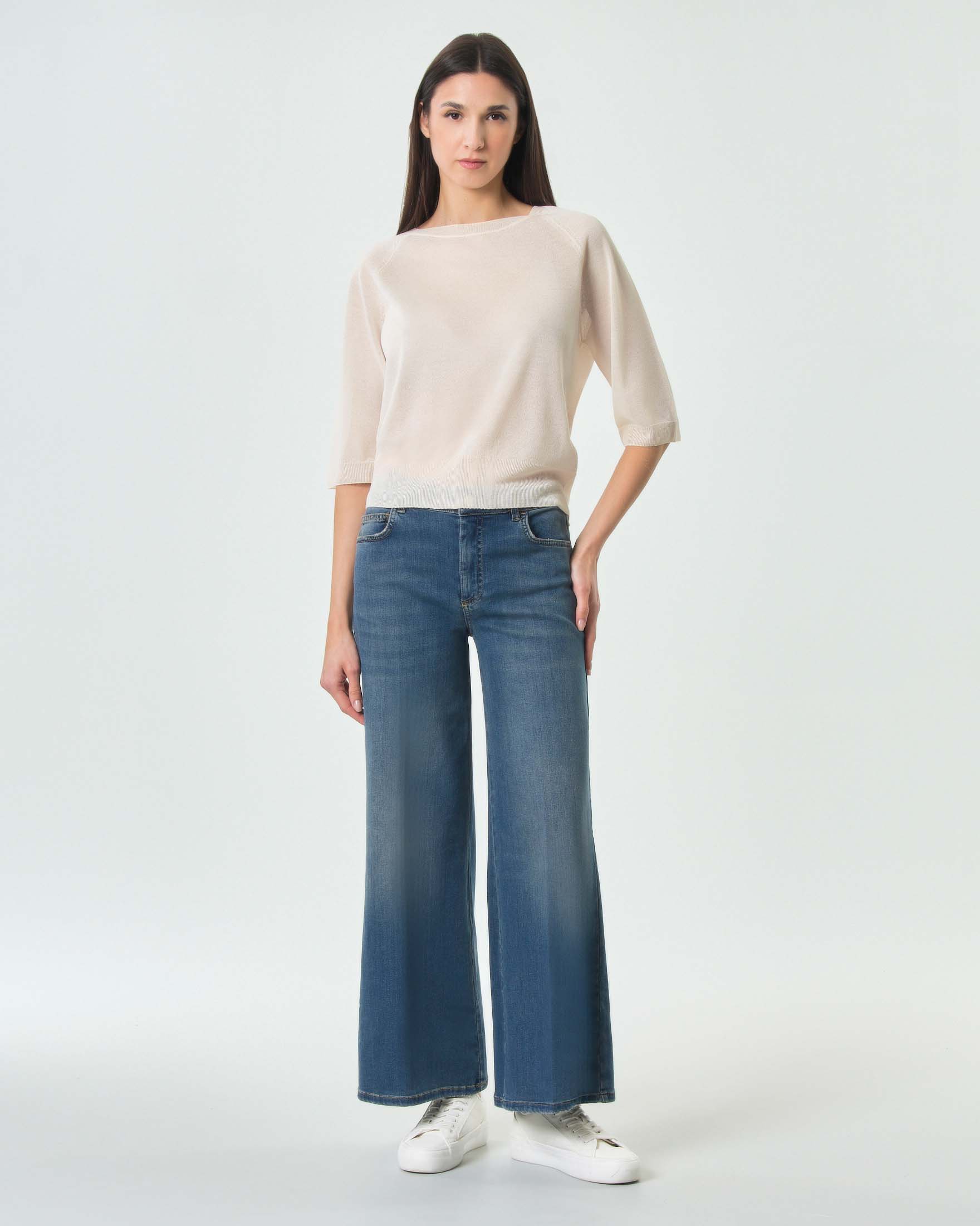 Maglia bianca Marella Monochrome in viscosa con maniche raglan e maniche tre quarti image