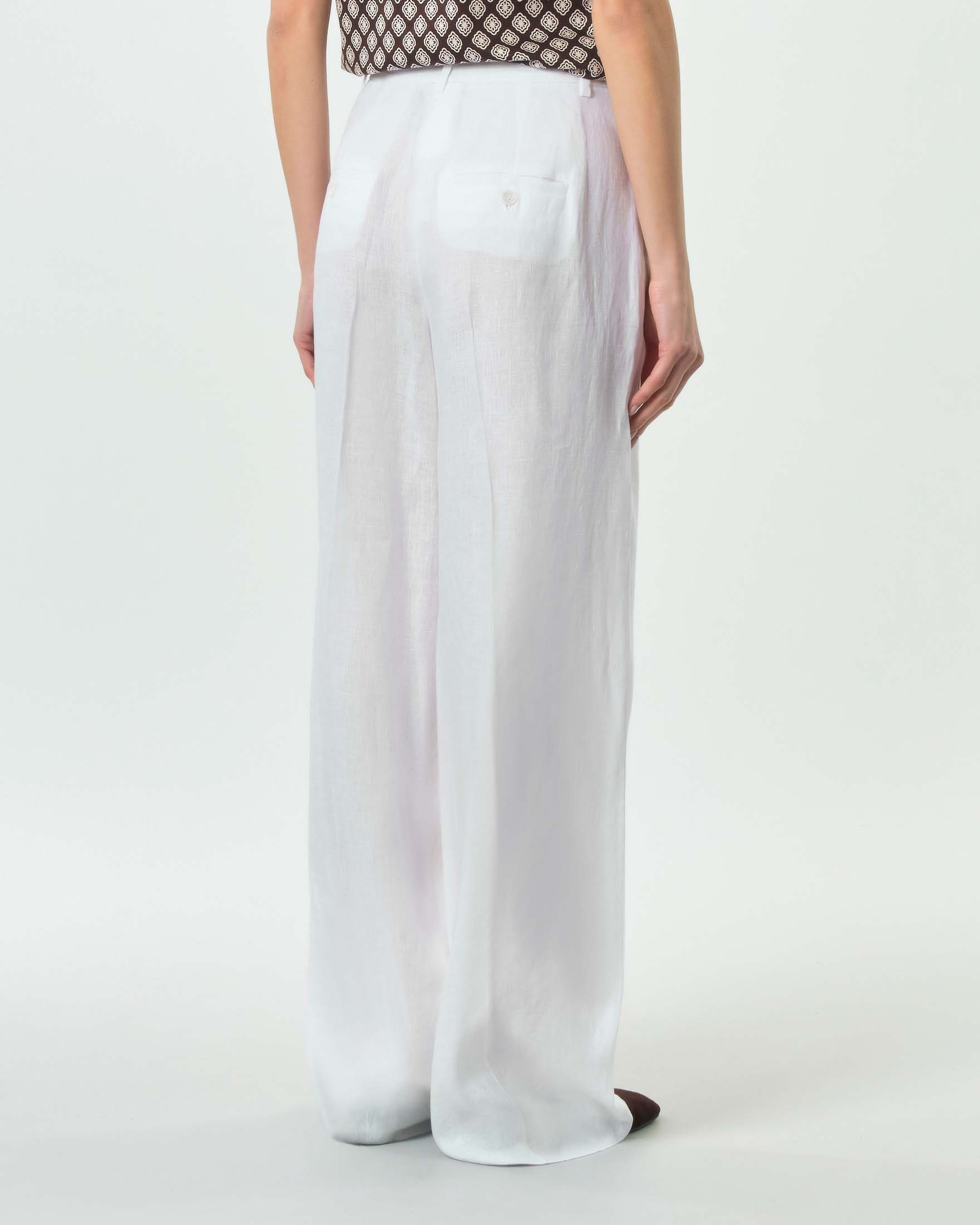 Pantaloni dritti Marella Sport bianchi in puro lino dalla linea sartoriale
