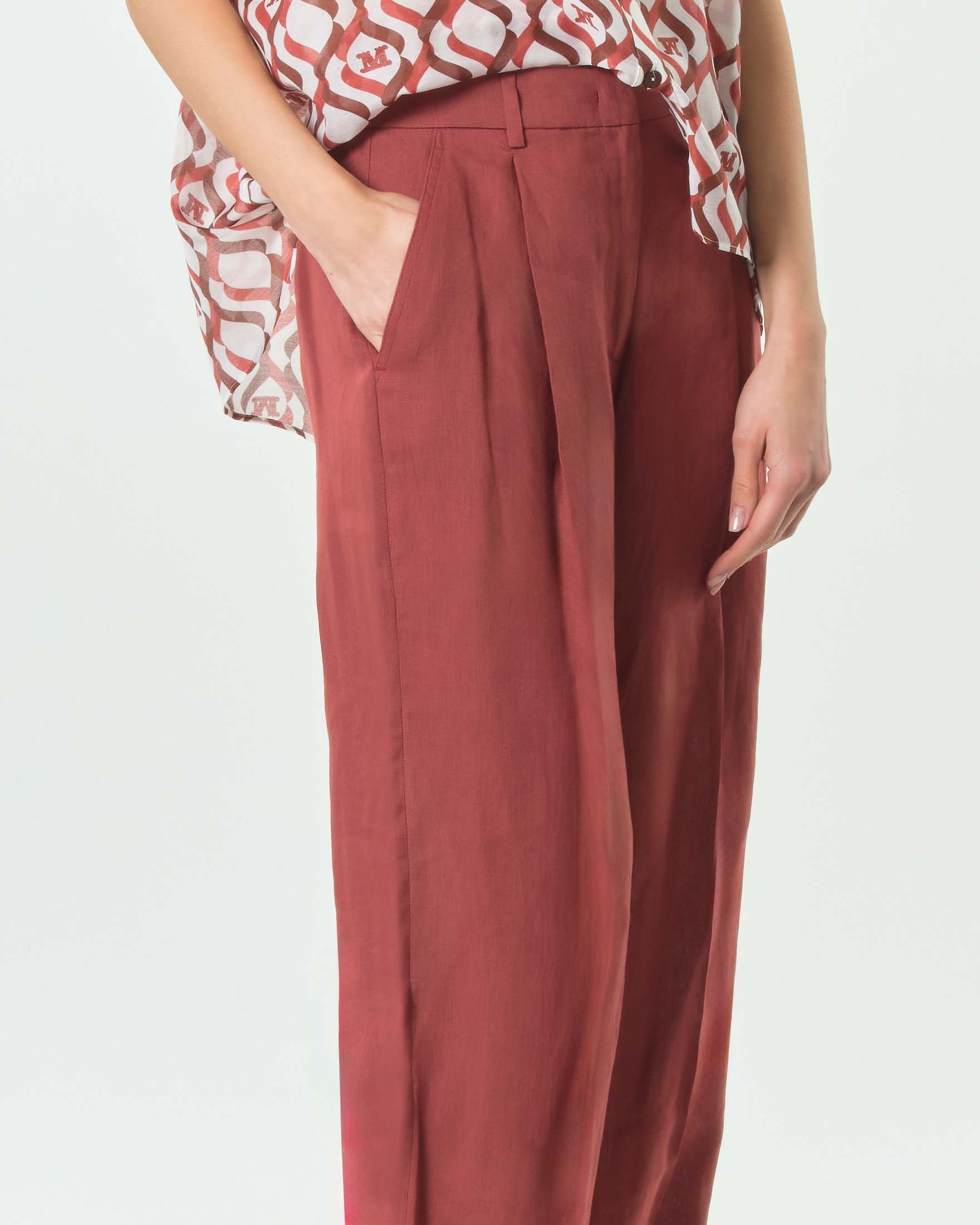 Pantaloni dritti Marella Sport color coccio in puro lino dalla linea sartoriale image
