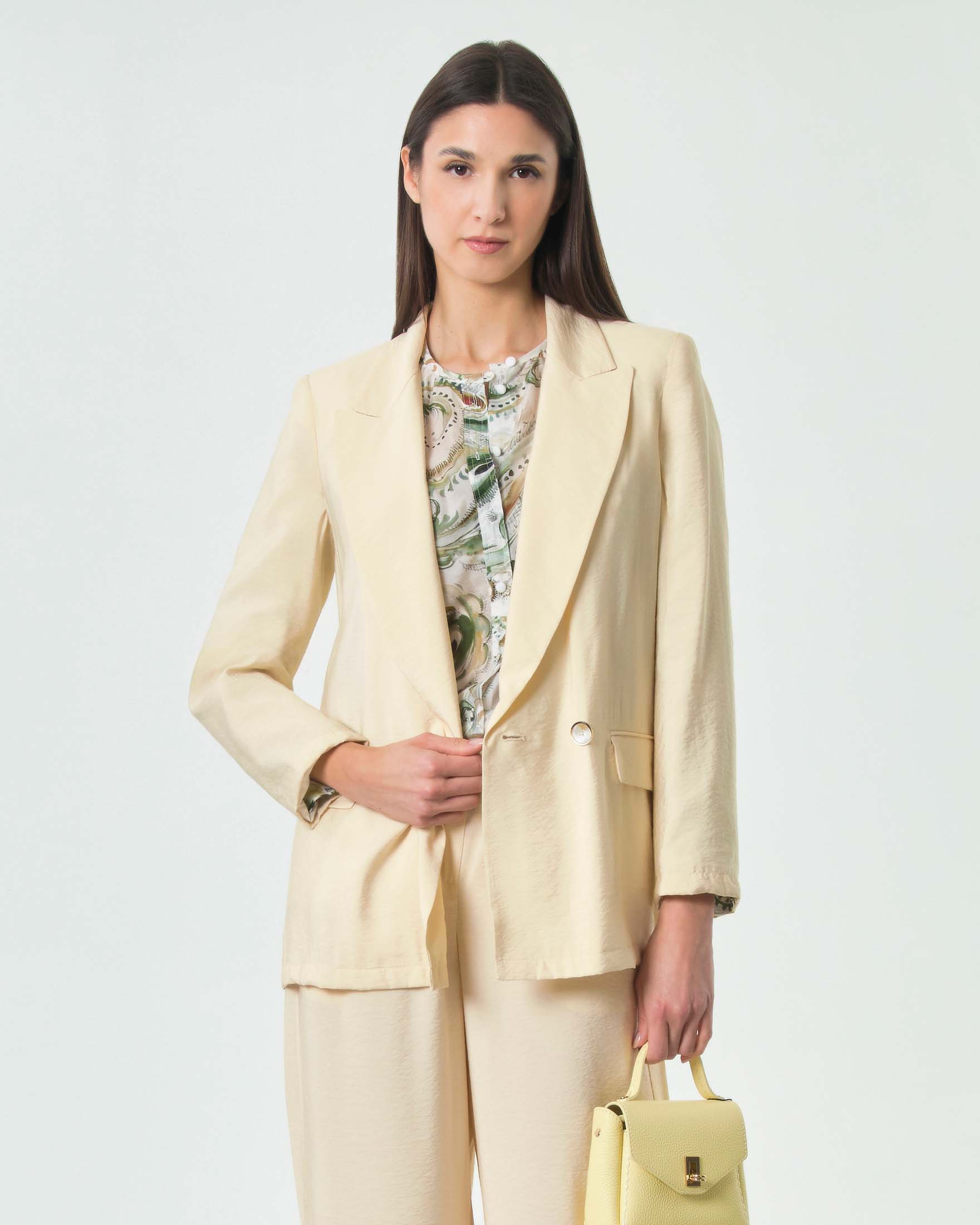 Blazer doppiopetto Marella Sport color vaniglia in misto viscosa fluida