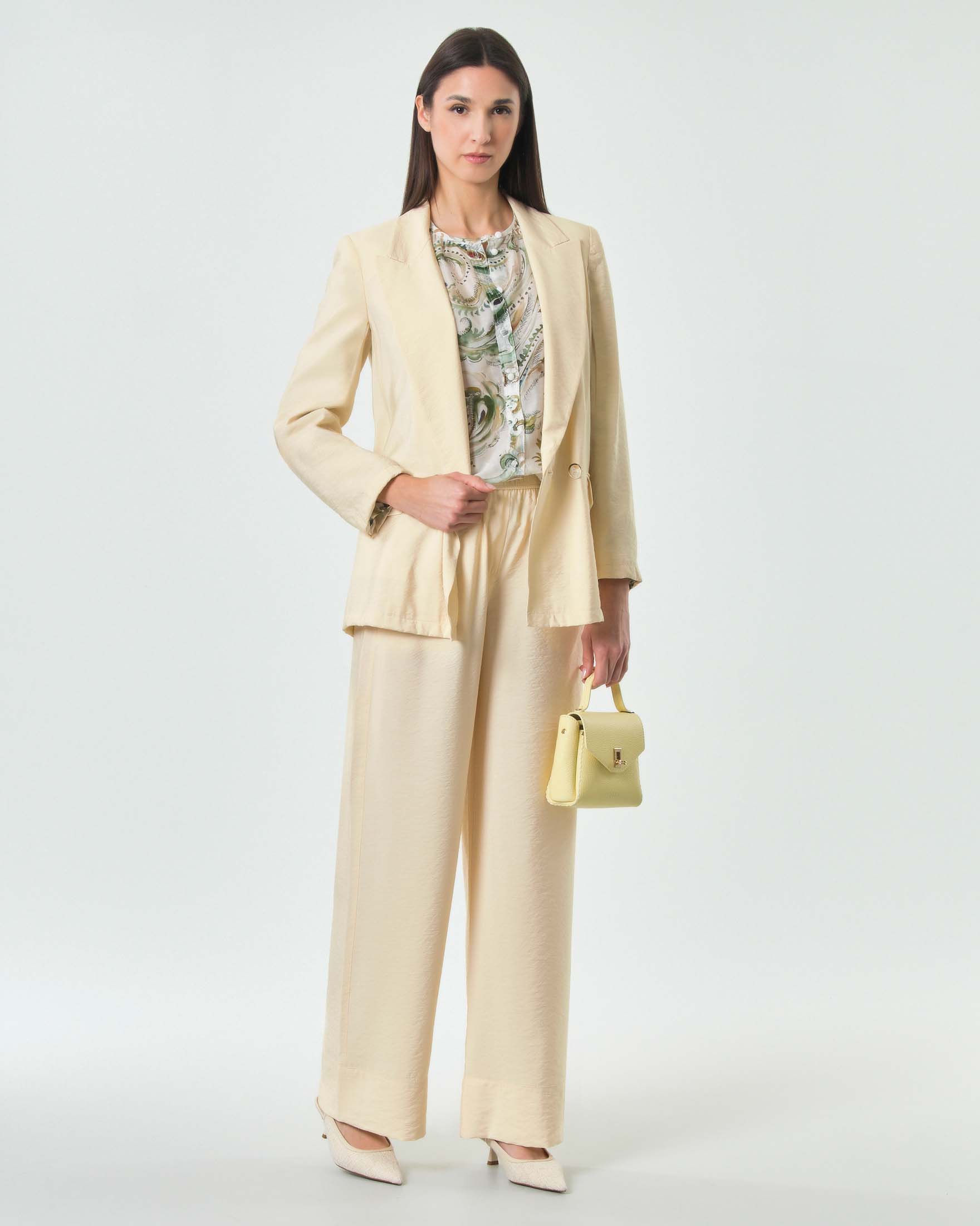 Pantaloni palazzo color vaniglia Marella Sport fluidi con punto vita arricciato