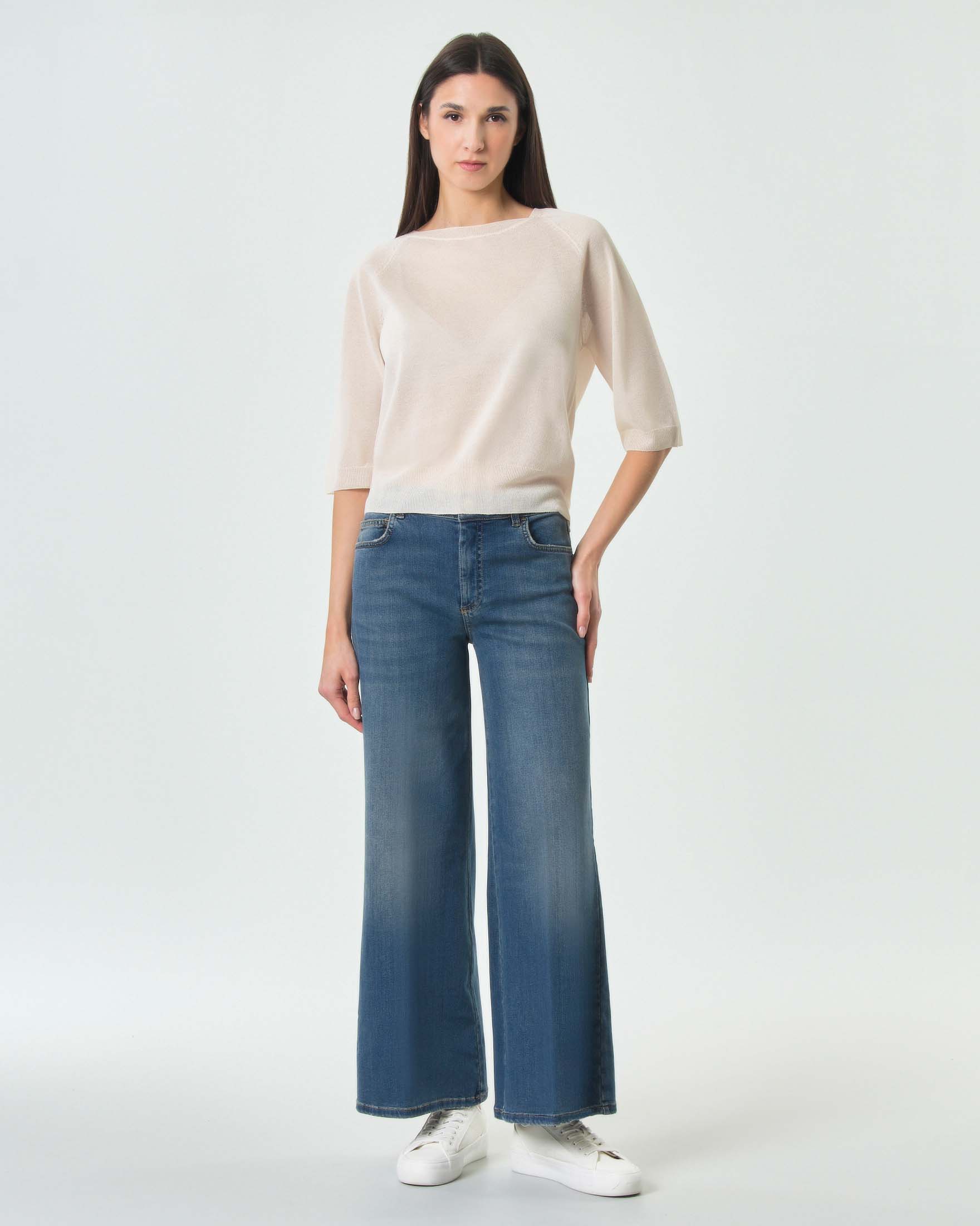 Jeans wide Marella Sport stone wash crop con linea stirata sul fronte e retro