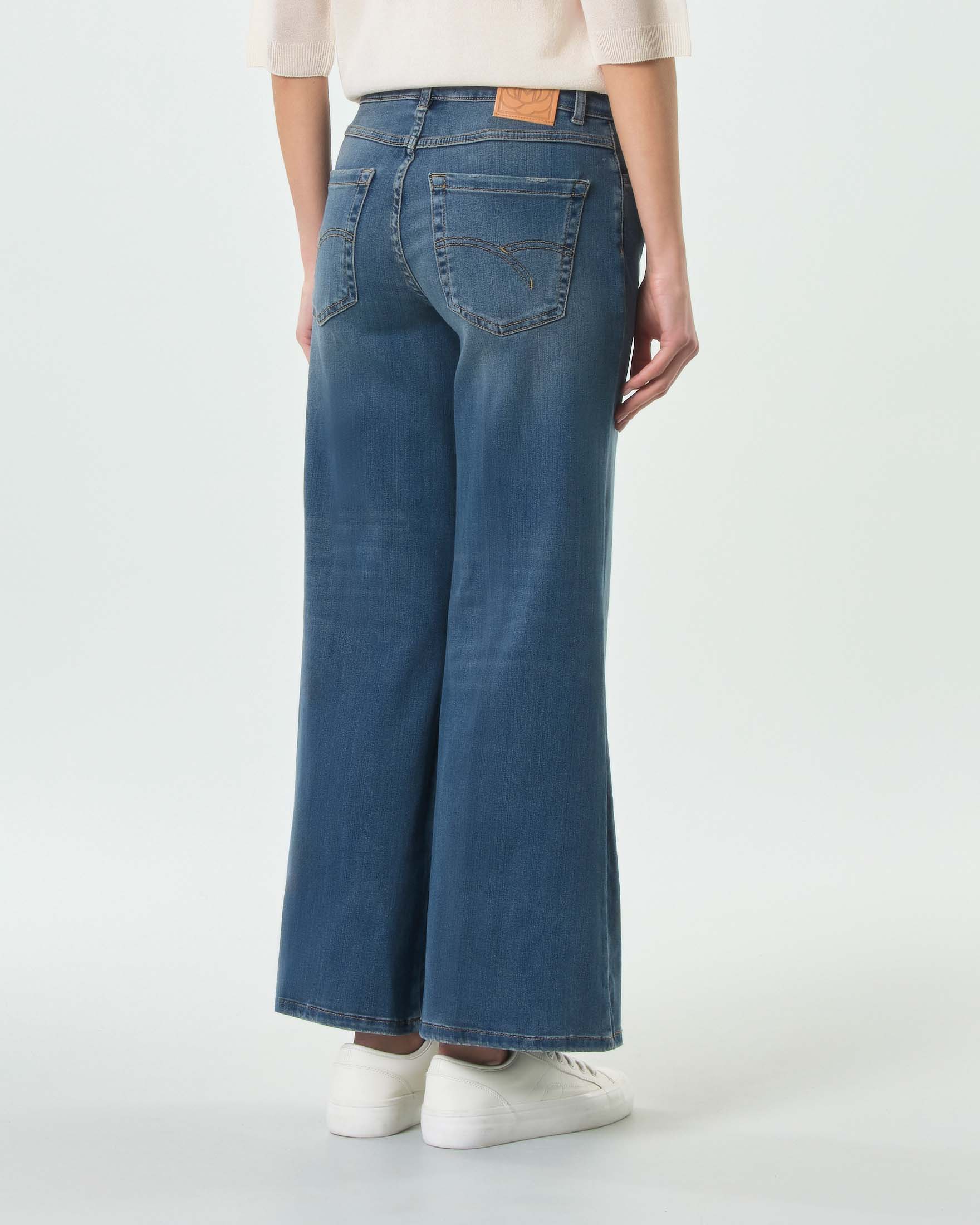 Jeans wide Marella Sport stone wash crop con linea stirata sul fronte e retro