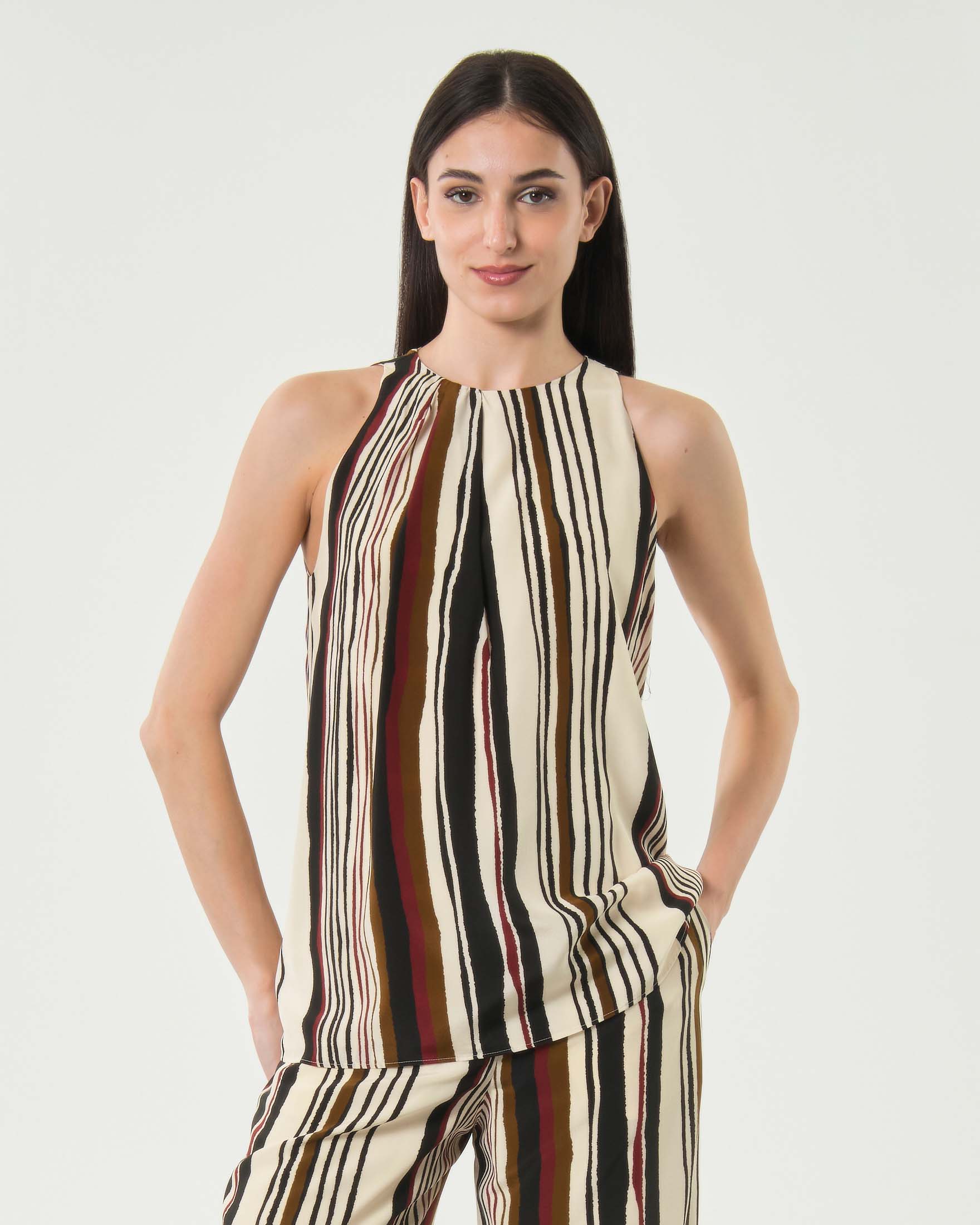 Top avorio a righe Max Mara Studio in crêpe de Chine di pura seta