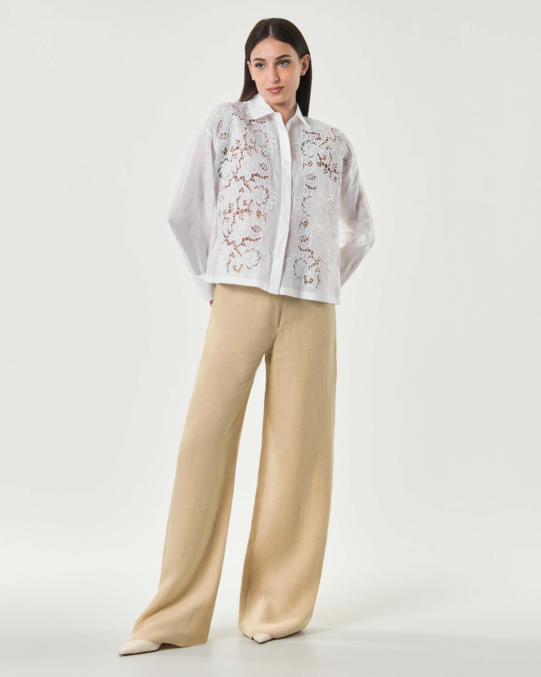 Camicia boxy bianca Max Mara Studio in tela ramié con ricamo image