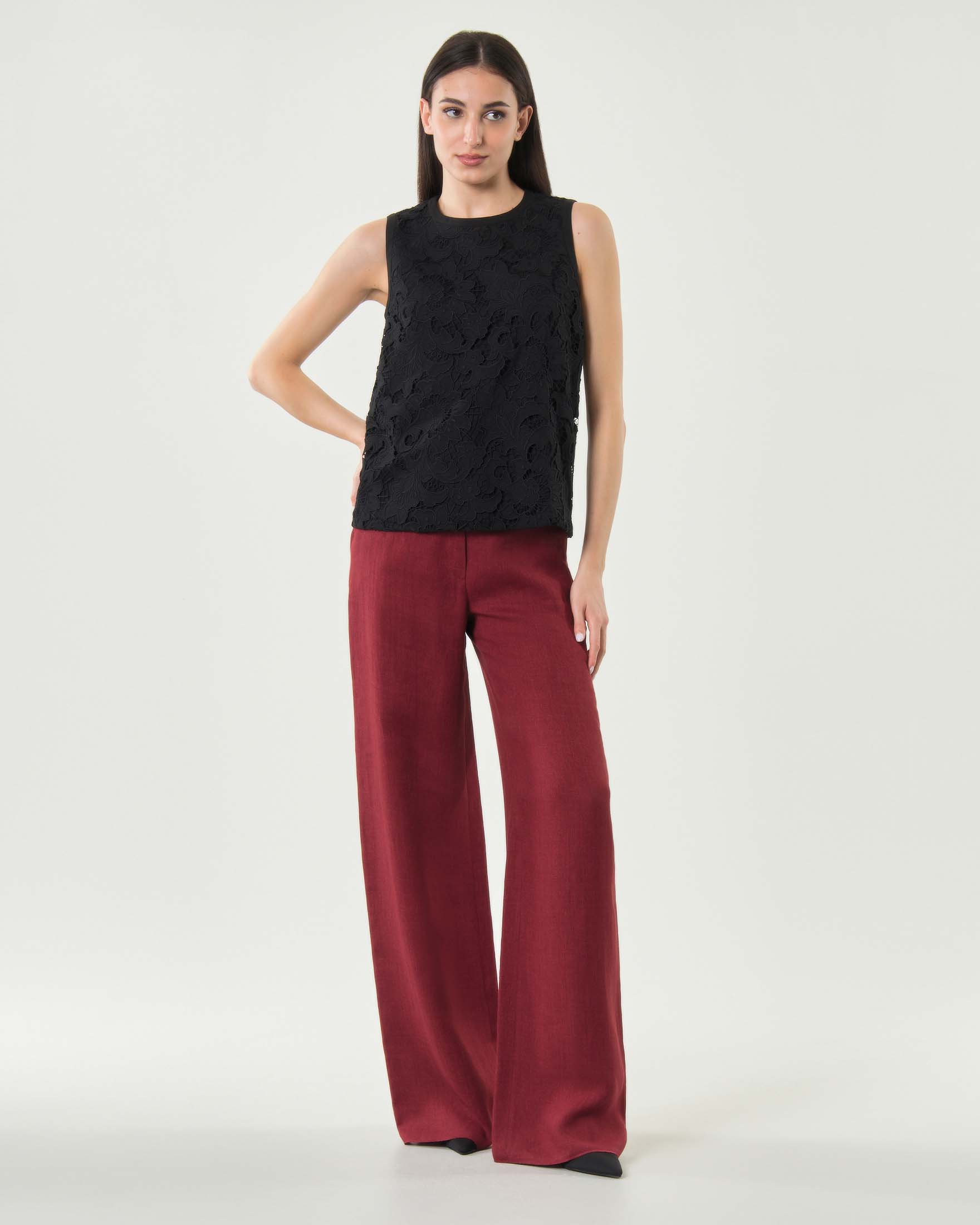 Top smanicato Max Mara Elegante nero con pizzo e apertura a goccia sul retro