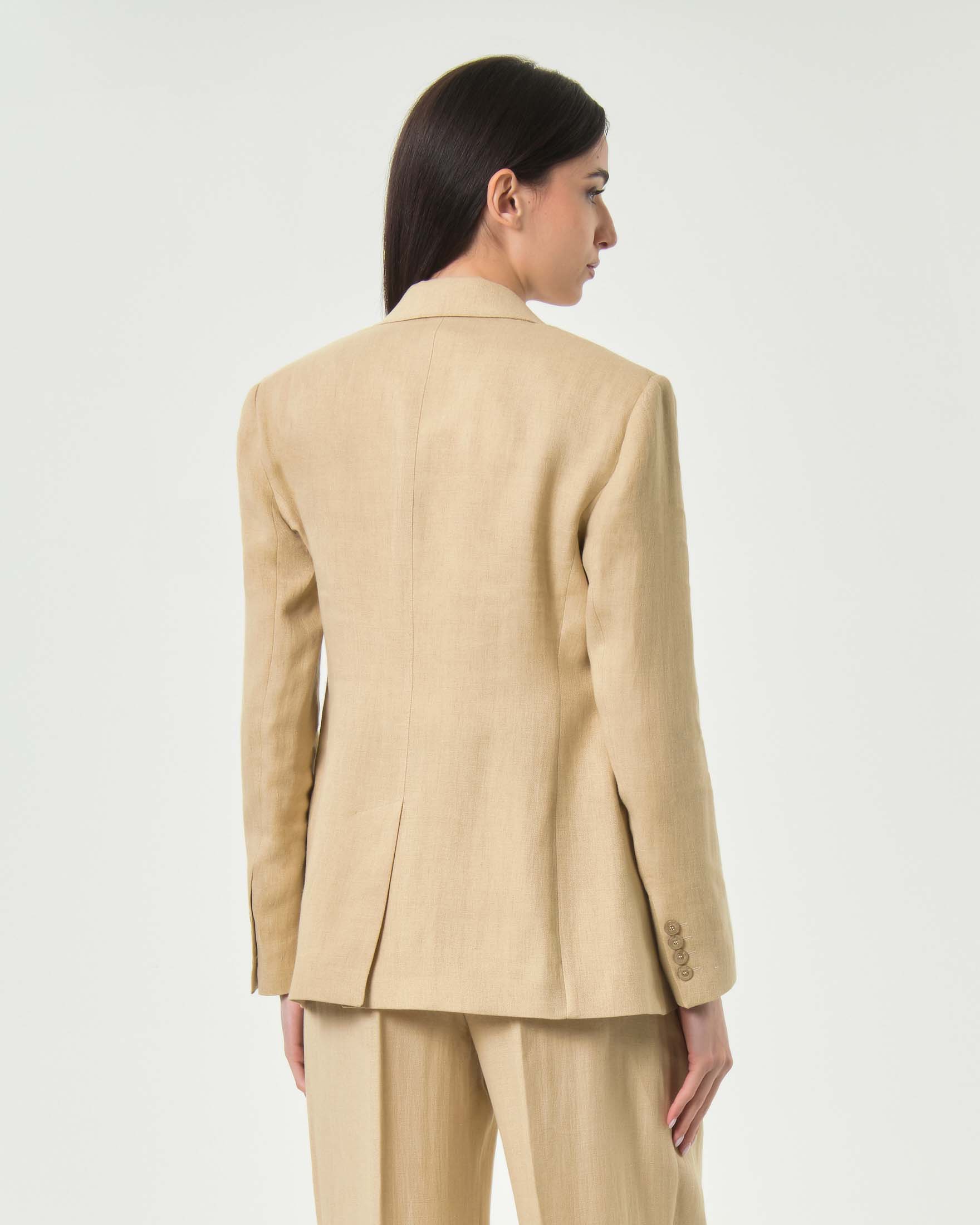 Blazer monopetto beige Max Mara Studio in batavia di lino con tasche a filetto
