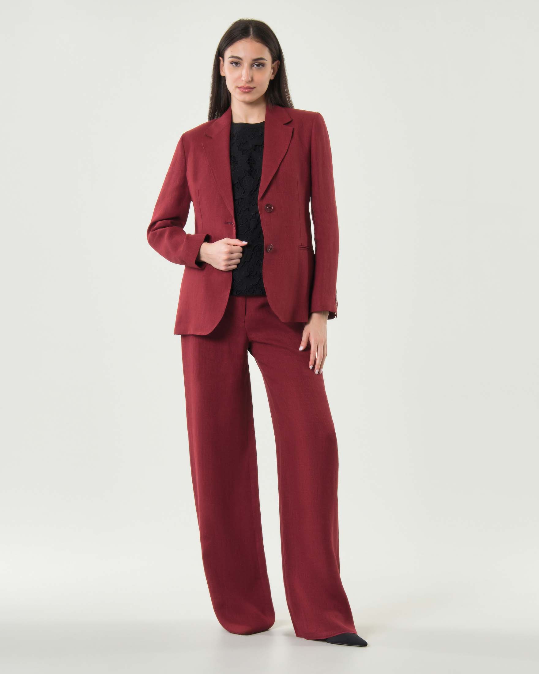 Blazer monopetto rosso Max Mara Studio in batavia di lino con tasche a filetto