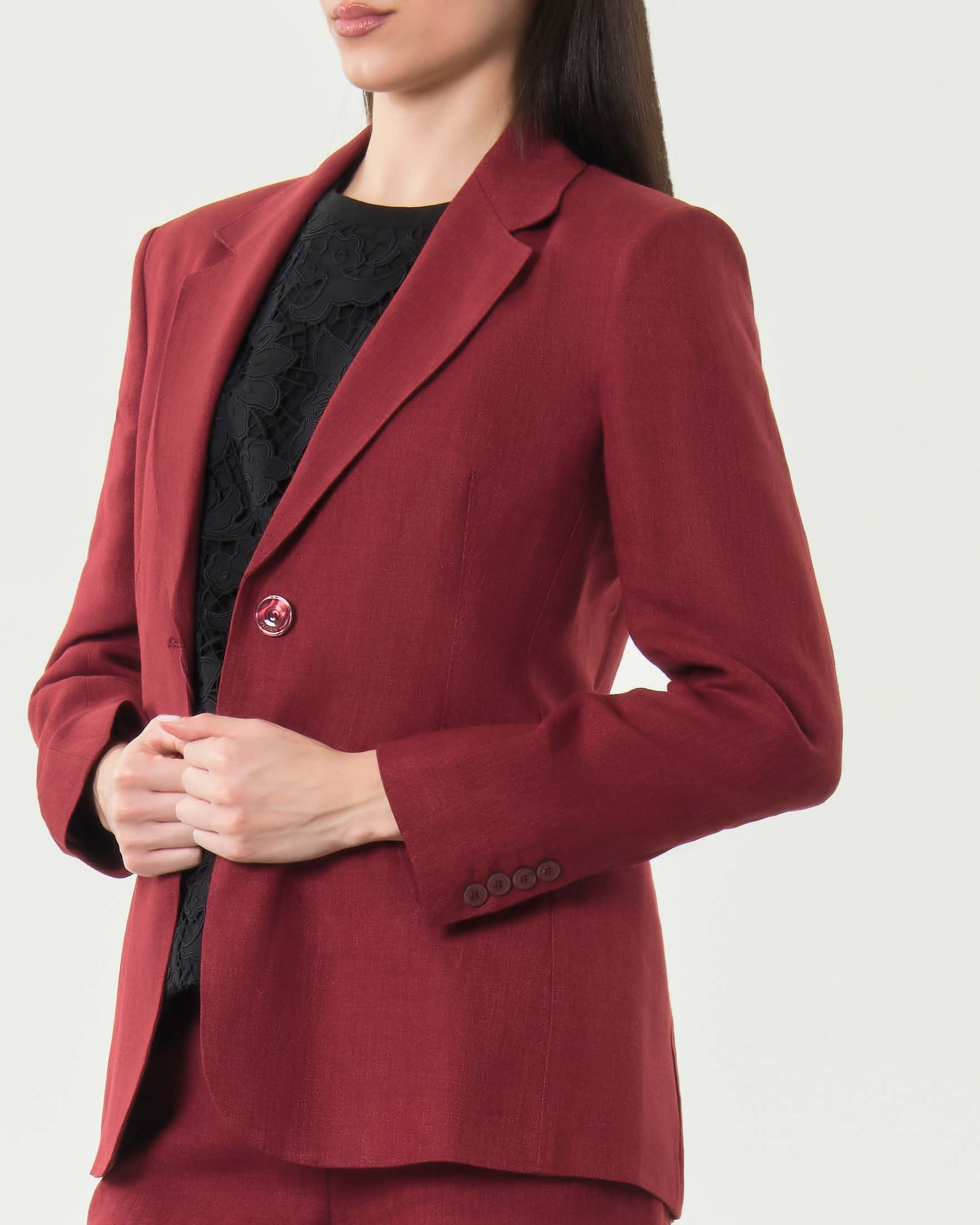 Blazer monopetto rosso Max Mara Studio in batavia di lino con tasche a filetto