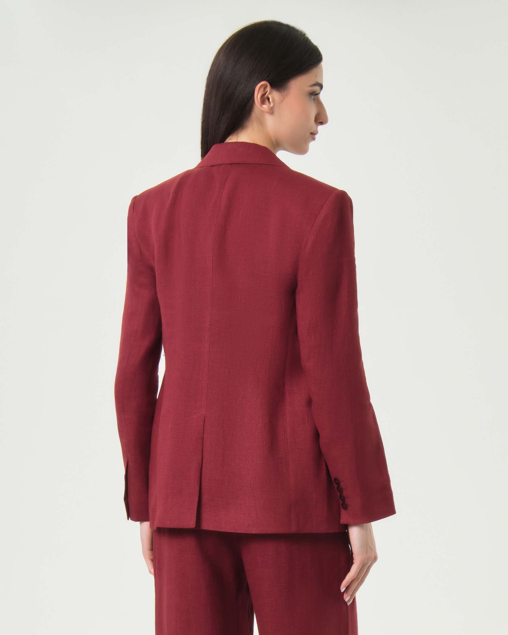 Blazer monopetto rosso Max Mara Studio in batavia di lino con tasche a filetto