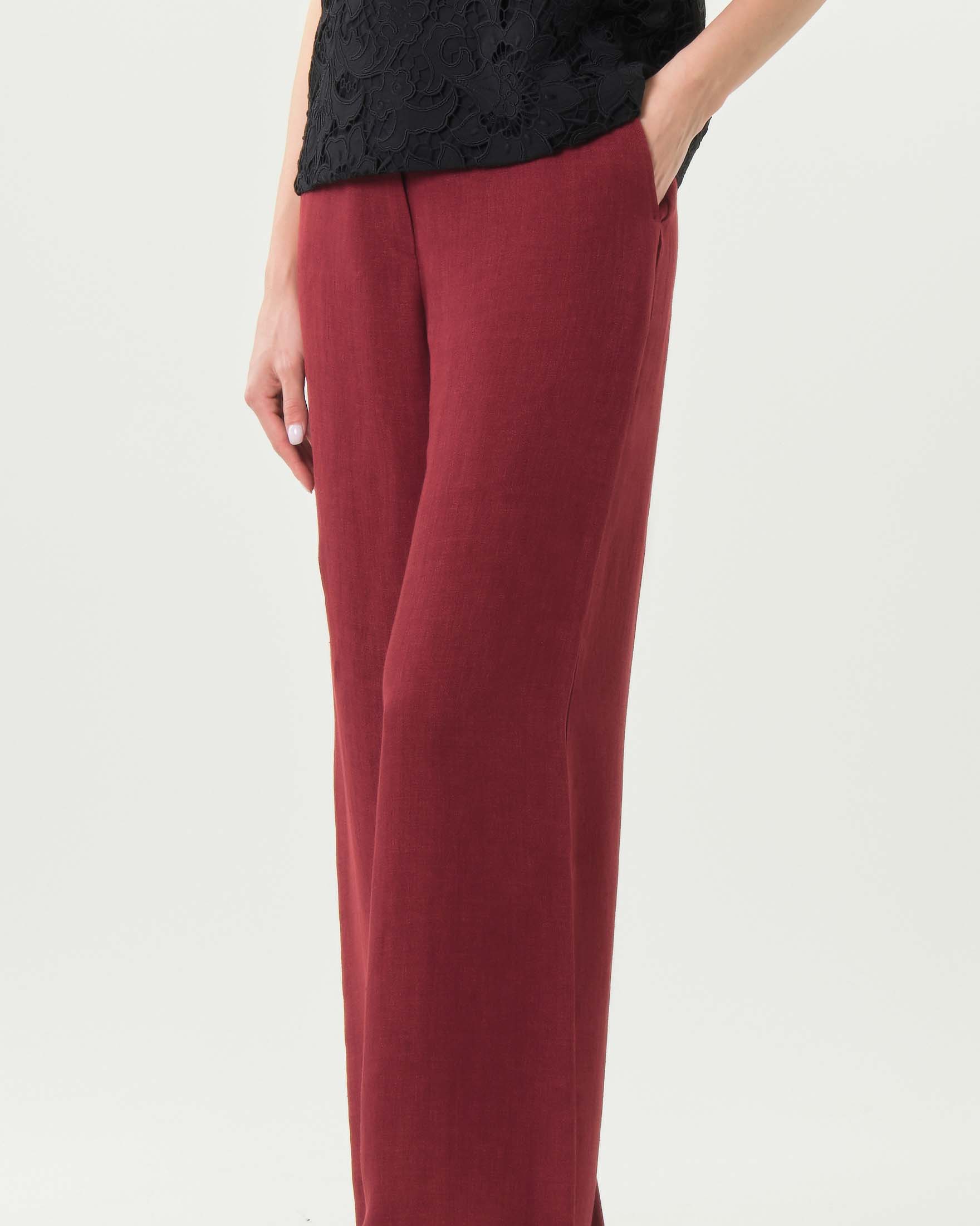 Pantalone jogger Max Mara Studio rubino in batavia di lino con coulisse e chiusura con zip e patta