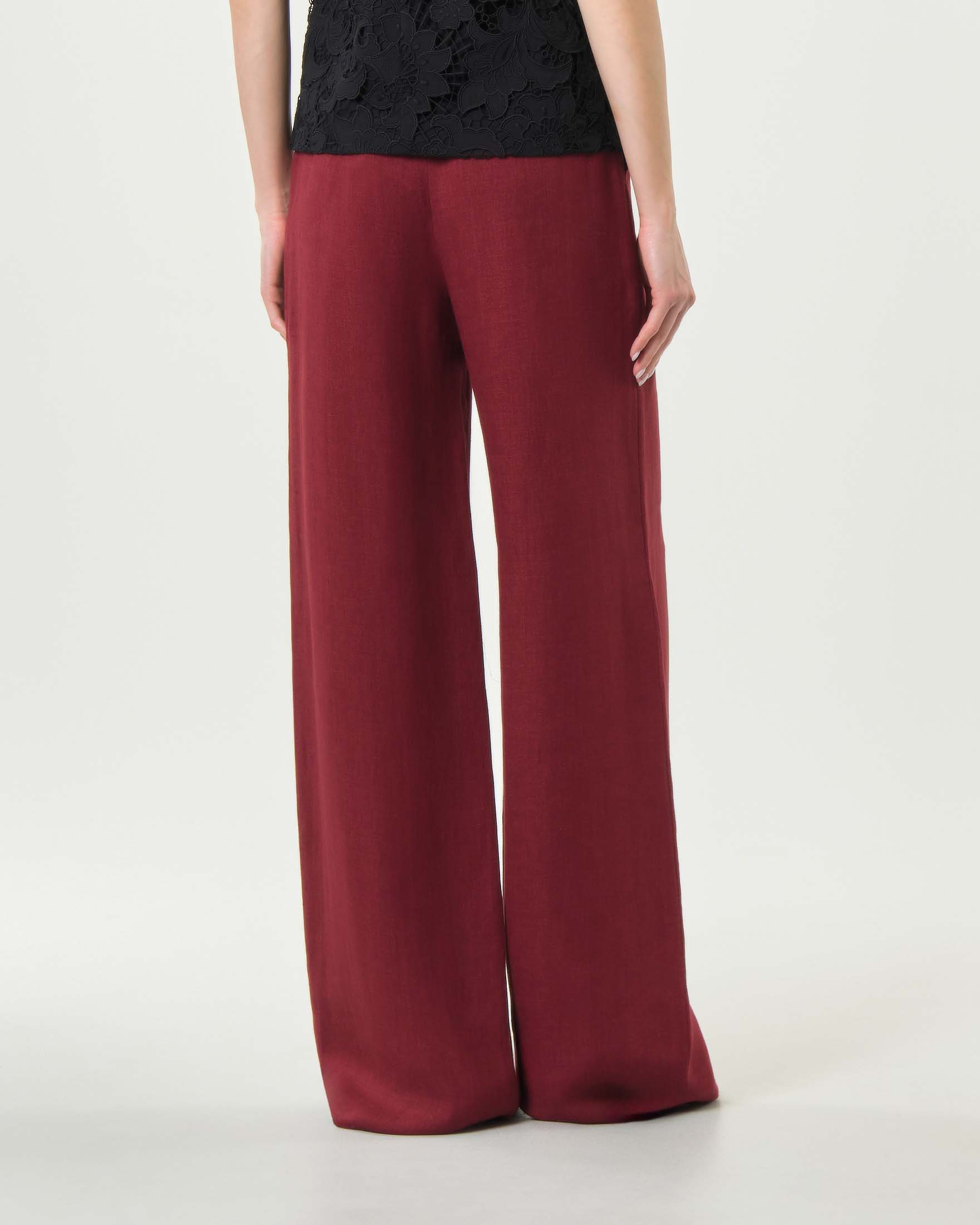Pantalone jogger Max Mara Studio rubino in batavia di lino con coulisse e chiusura con zip e patta