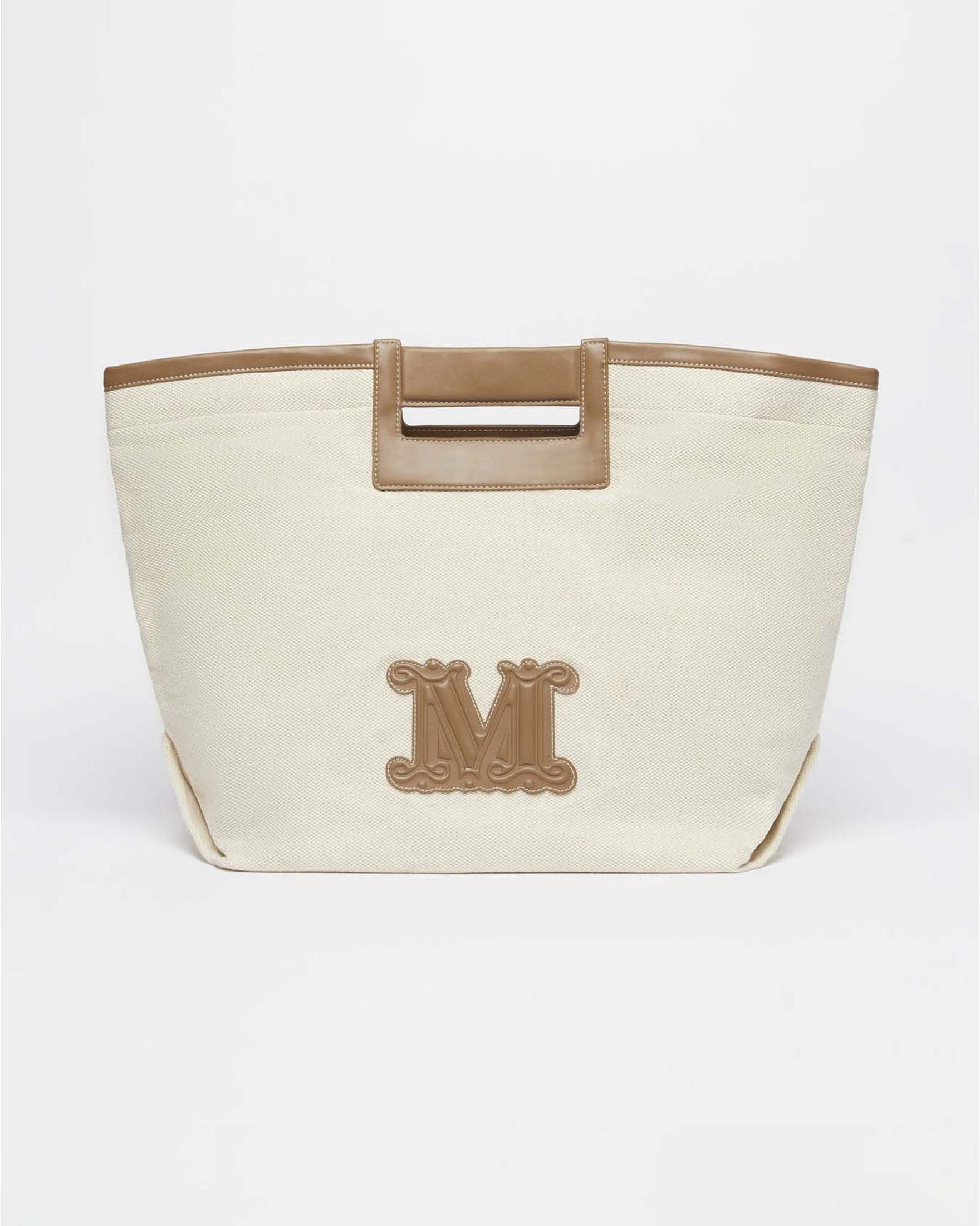 Borsa grande Max Mara Beachwear in cotone écru con tracolla regolabile e chiusura magnetica